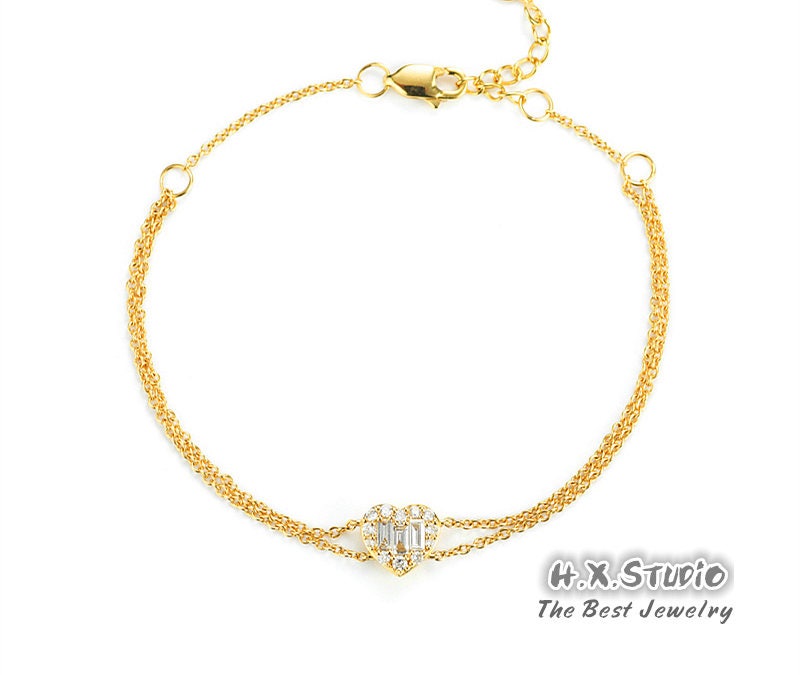 Diamond Heart Bracelet in Solid 18K Gold/Love Or Anklet/Custom Fine Jewelry/Personalization Design/Gift For Women & Girls