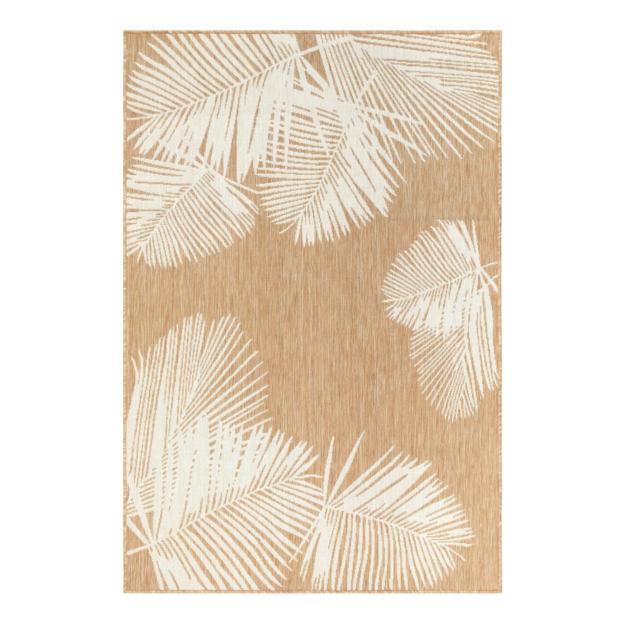 Natural and White Palm Leaves Indoor Outdoor Patio Area Rug by World Market