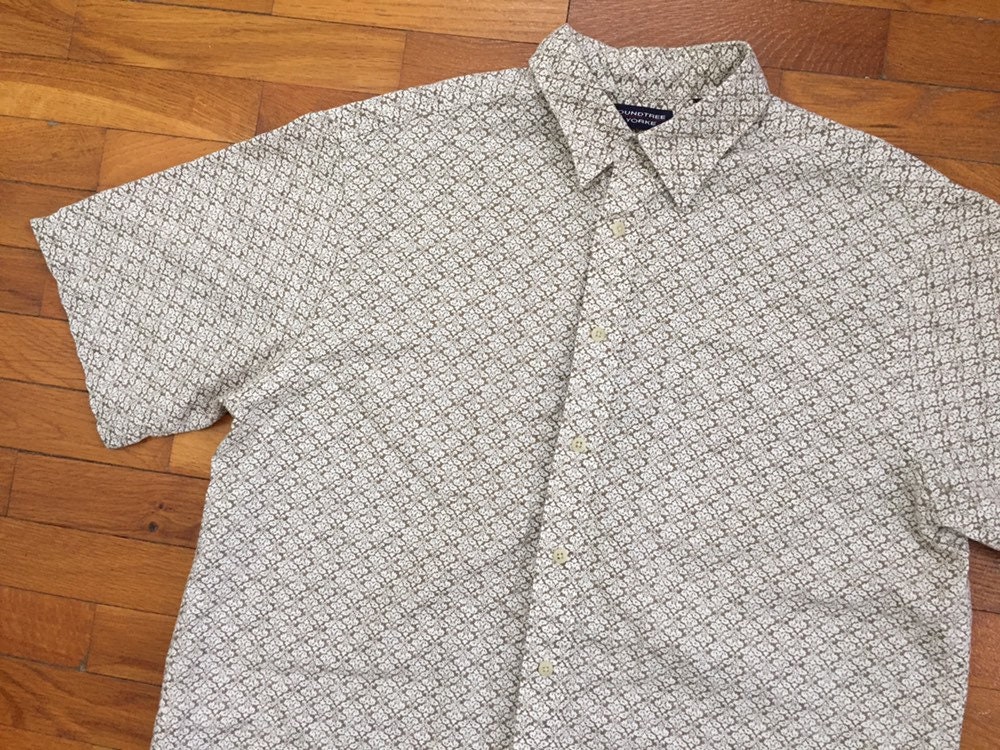 Vtg Linen Cotton Blend Floral Hawaiian Shirt Size Large ~ 8419