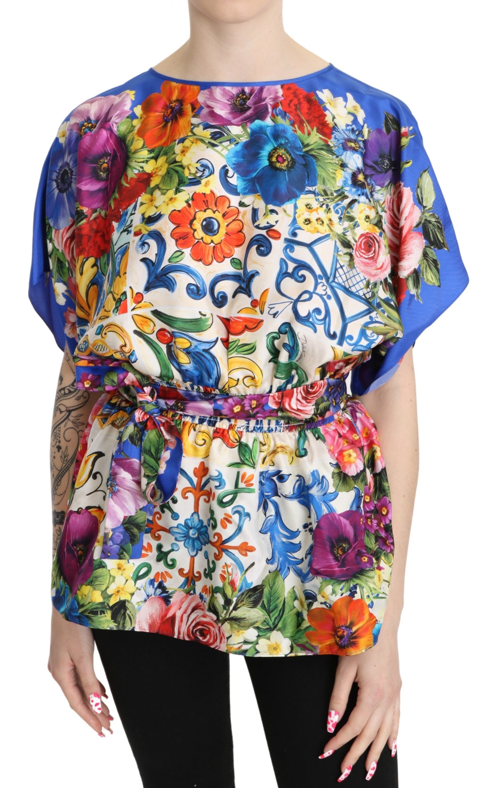 Dolce & Gabbana Women's Majolica Silk Casual Top Multicolor TSH5263 - IT42|M