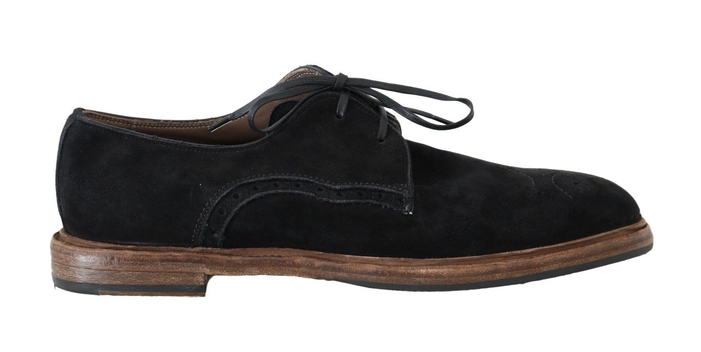 Dolce & Gabbana Men's Suede Leather Formal Derby Shoe Black MV1669 - EU39/US6