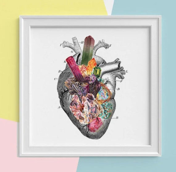 Wall Art Print Human Heart, Minerals & Stones Heart. Anatomy Dictionary Page Love Gift Art, Love Wall Human Ska116