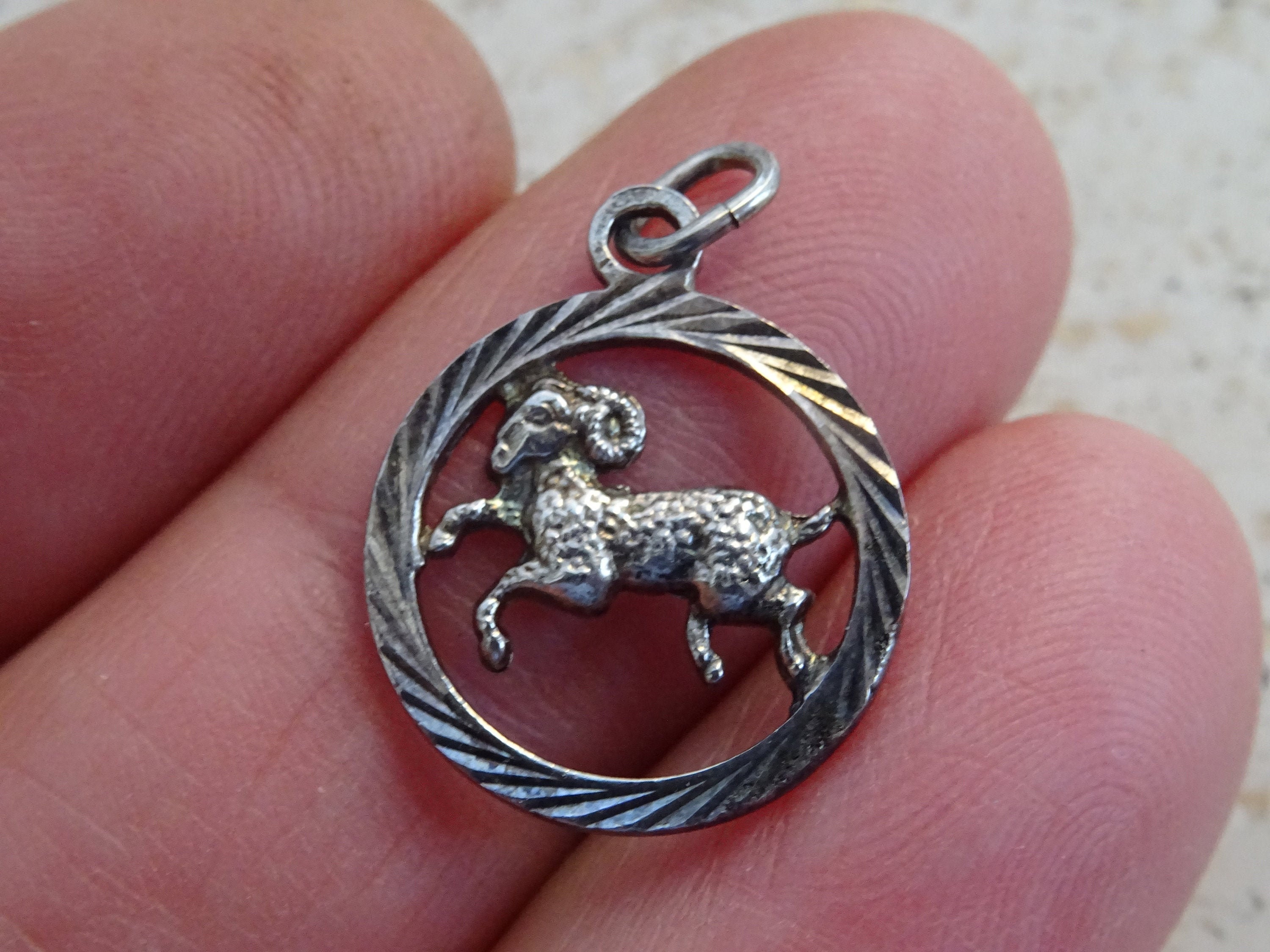 Vintage Silver | Marked 800 Zodiac Constellation Medal Pendant Charm Medallion Sign Of Aries. Ram C 16