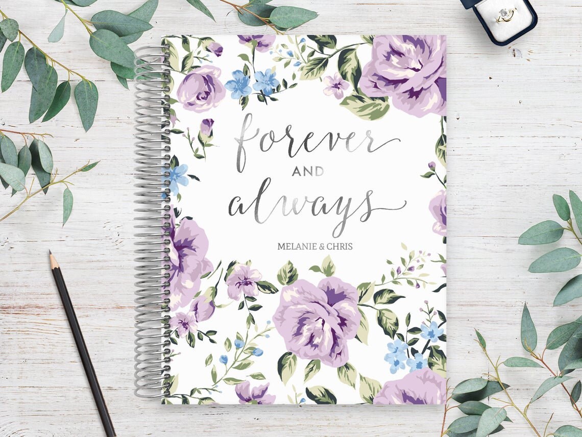 Custom Foil Wedding Planner | Floral With Engagement Gift For Bride Purple Forever & Always