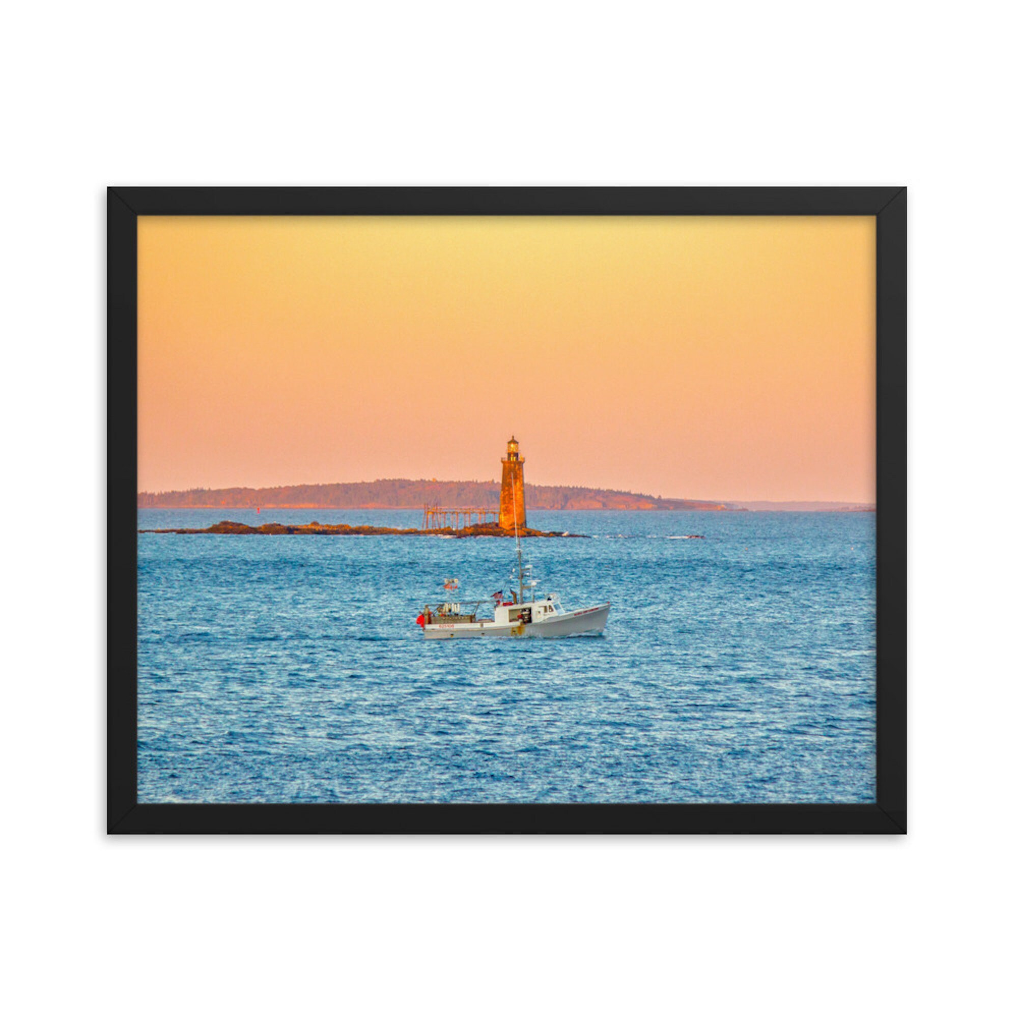 Lobster Boat At Ram Island Light - Maine Lighthouse Photo & Canvas Print Portland Sunset Photograph Wall Art