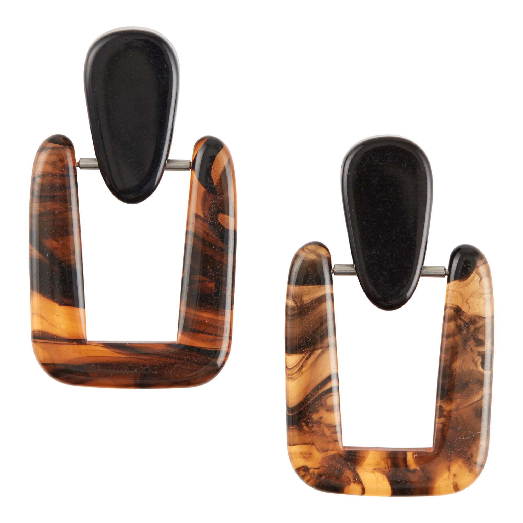 Square Black And Tortoiseshell Acrylic Earrings by World Market
