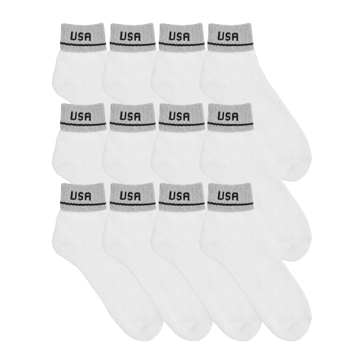 White / Grey Cotton Blend Quarter Socks With USA Logo - Siz(240x$0.64)