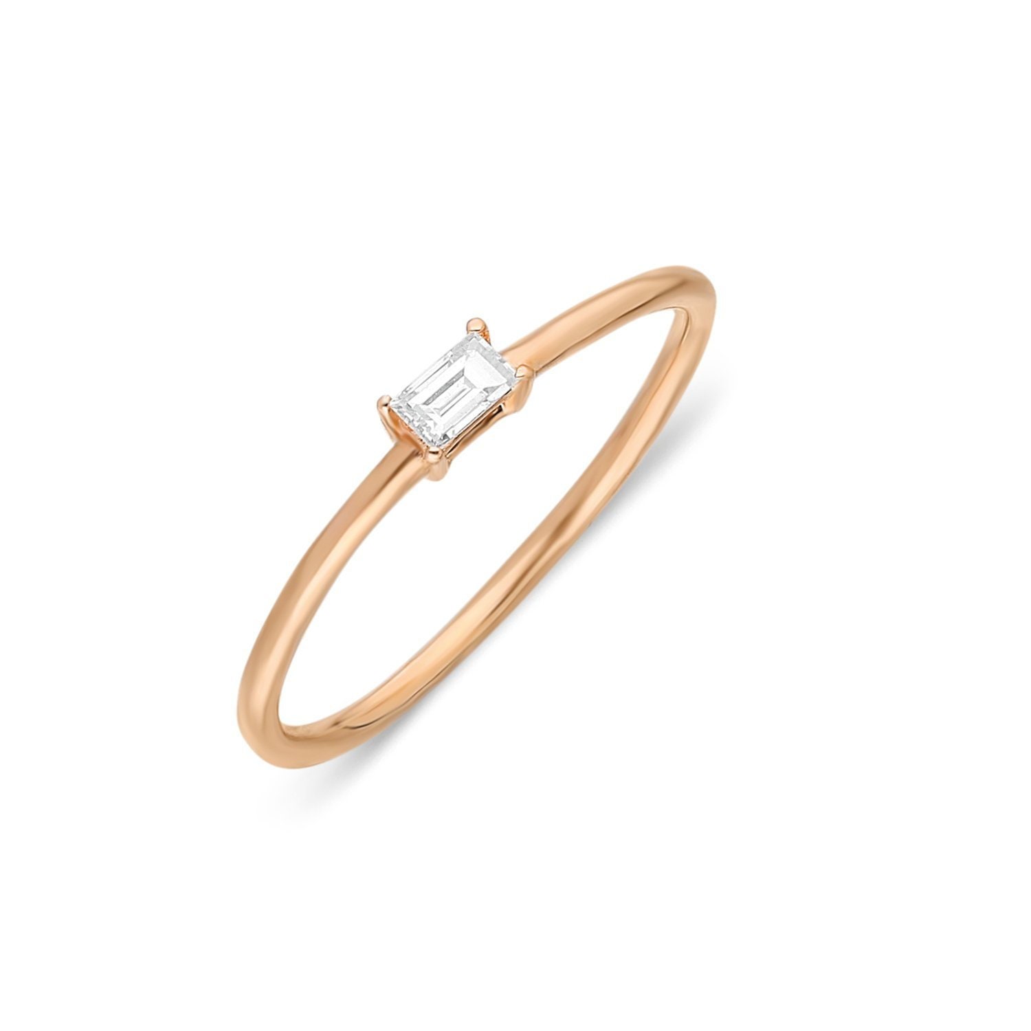 Baguette Diamond Solitaire Ring, Mini Cut Band, Handcrafted Minimalist Dainty Simple Single Stone Ring