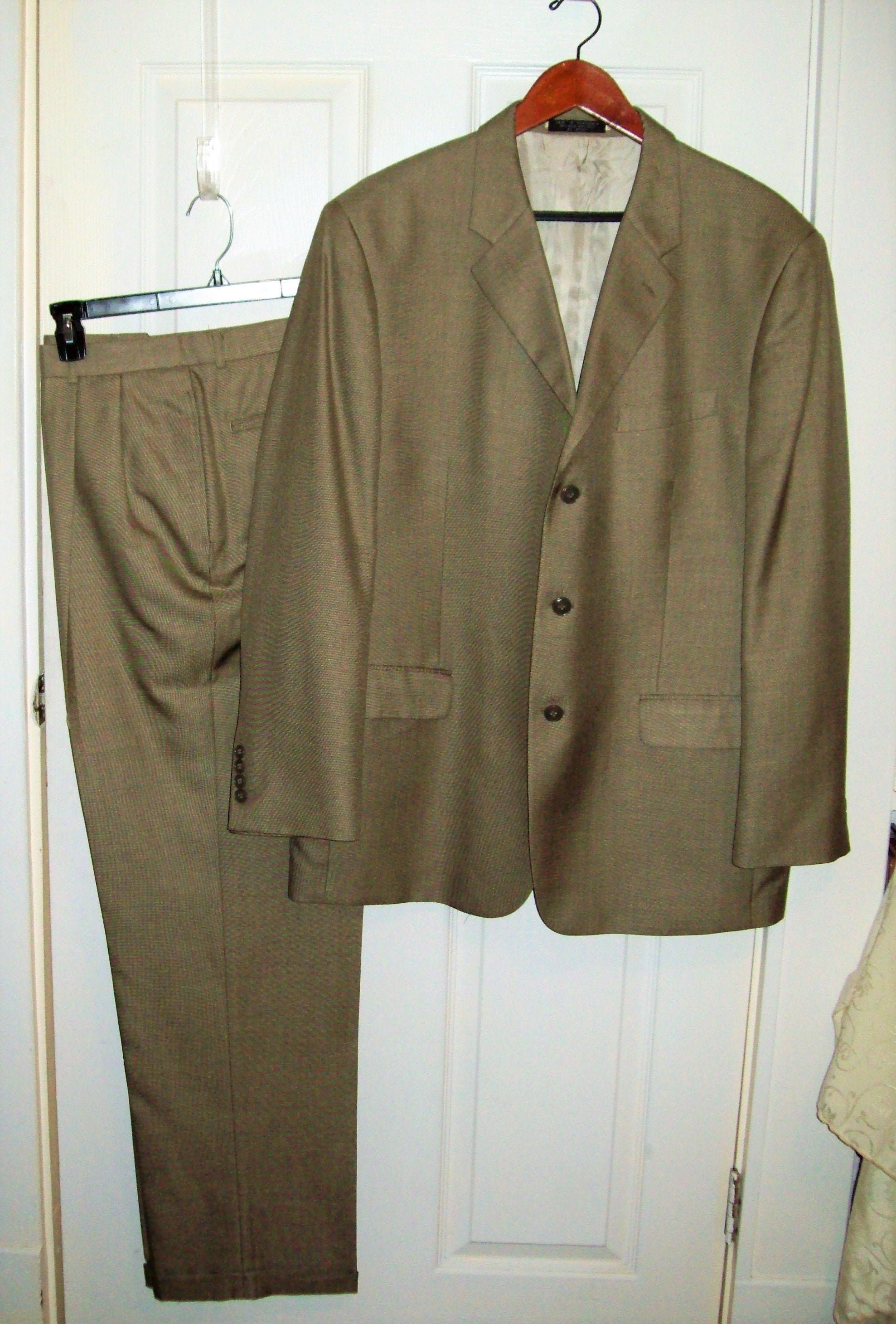 Vintage Men's Wool Silk Blend Suit By Jones New York 44 R Cuffed Slacks 36 Waist Pants Only 26 Usd