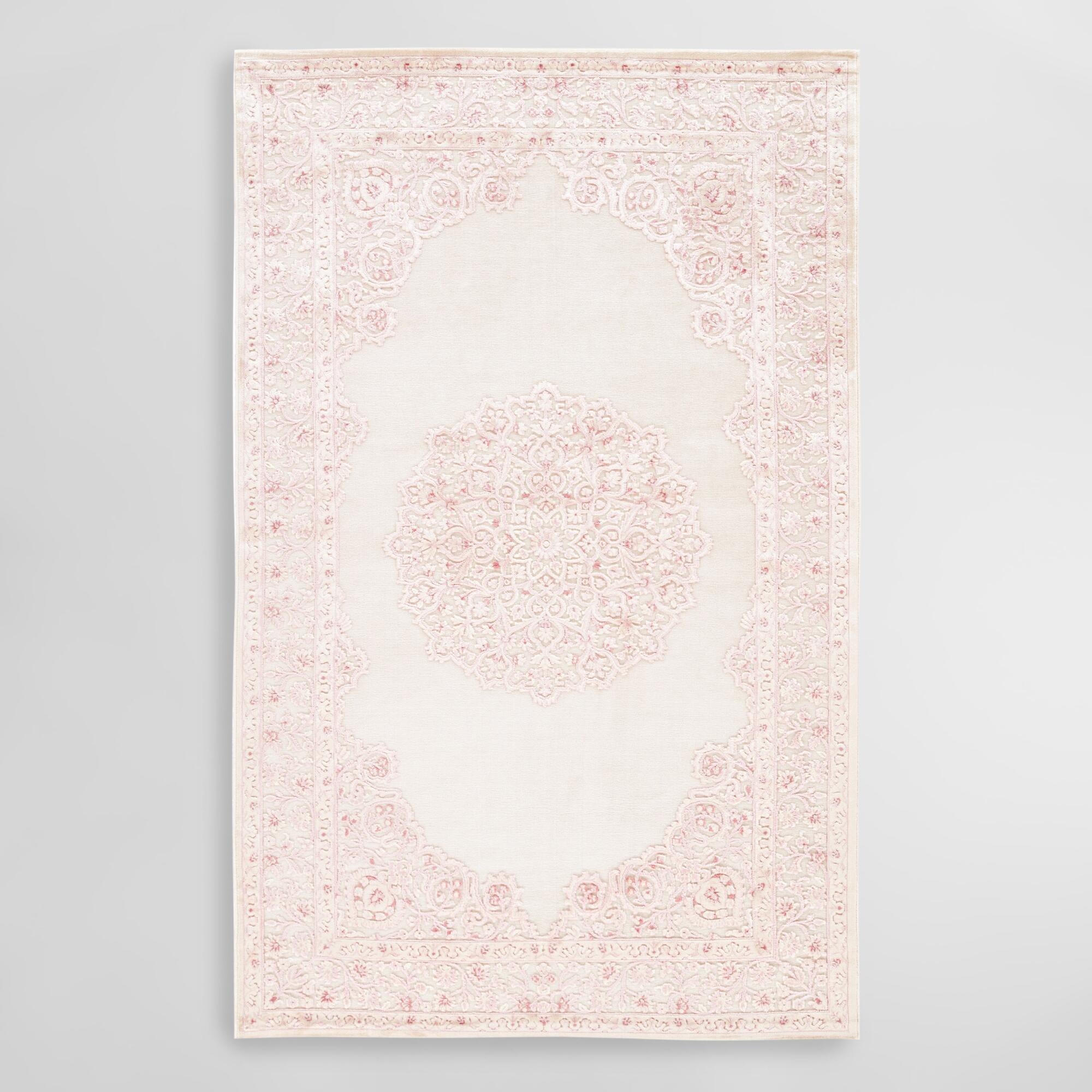 Pale Pink And White Medallion Hasna Area Rug - 9' x 12' by World Market