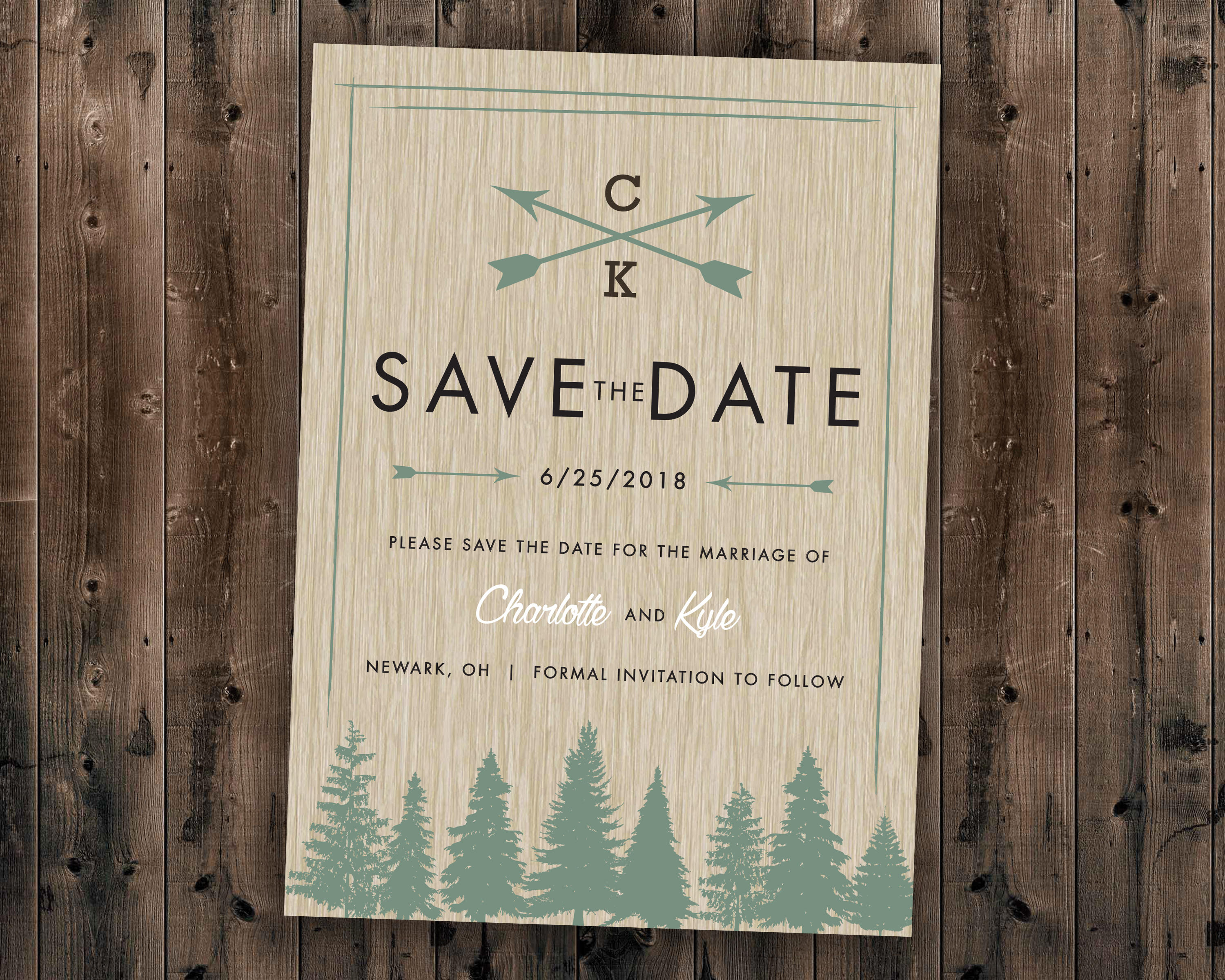 Woods Rustic Tree Save The Date Printed, Country Wedding Invitations, Woods, Outdoors, Affordable, Pine Trees