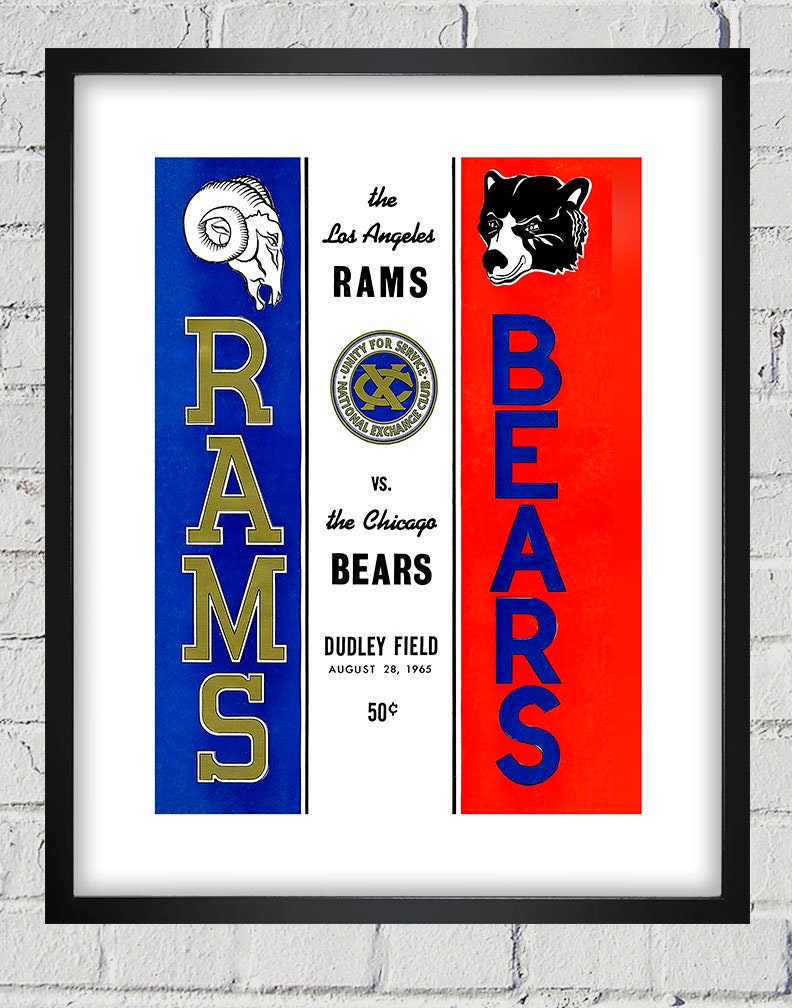 1965 Vintage Chicago Bears - Los Angeles Rams Football Program Cover Digital Reproduction Print Or Matted Framed