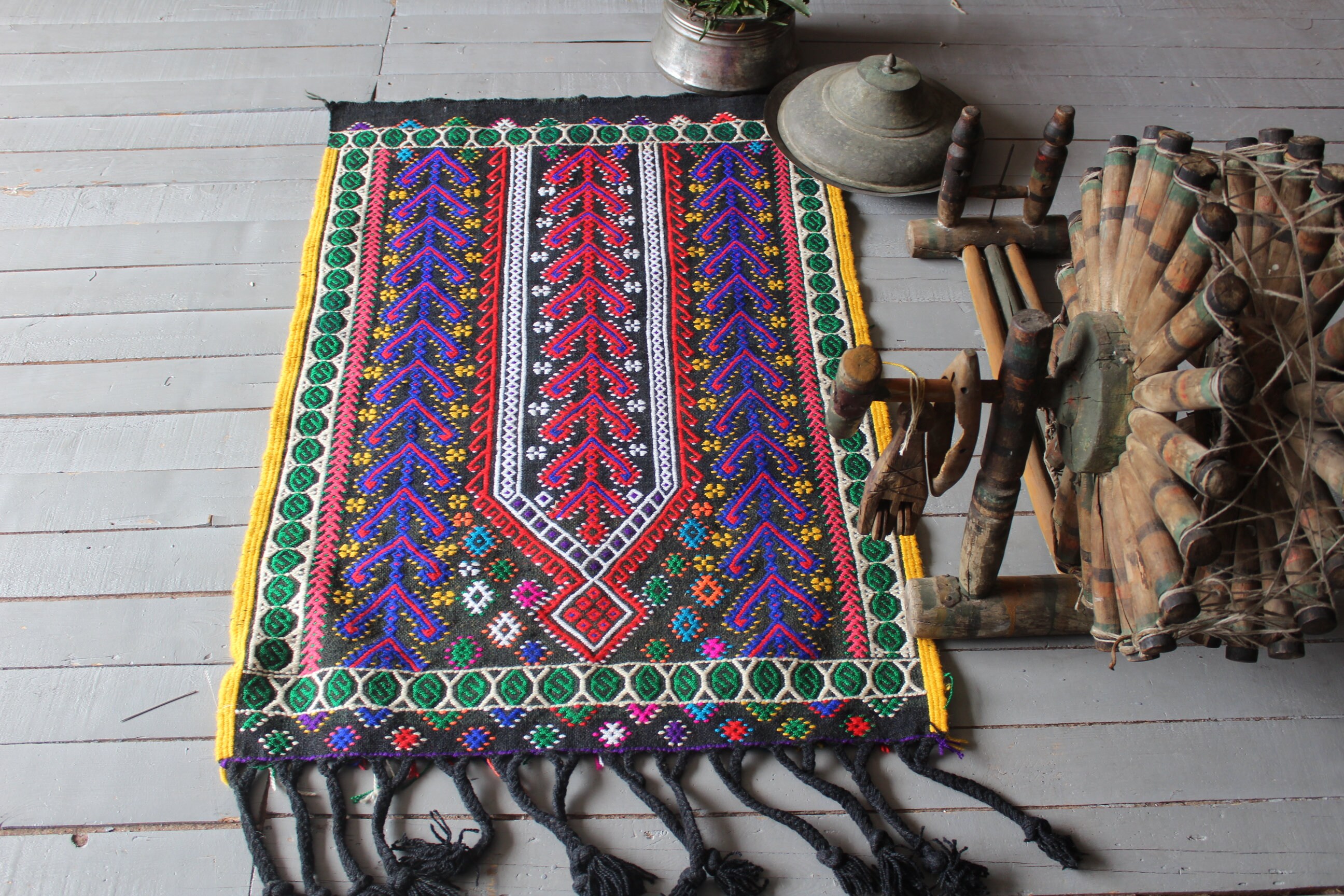 2'6x3'8 Vintage Bergama Kilim Rug, Ethnic Turkish Bohemian Handwoven Prayer Rug"