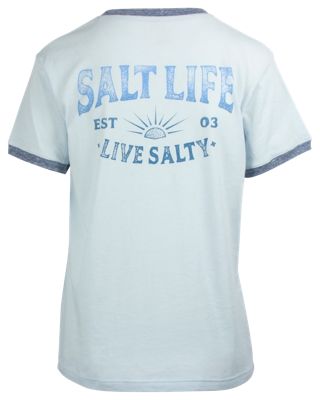 Salt Life Lazy Days Ringer Tri-Blend Short-Sleeve Boyfriend Tee for Ladies - Baby Blue - S