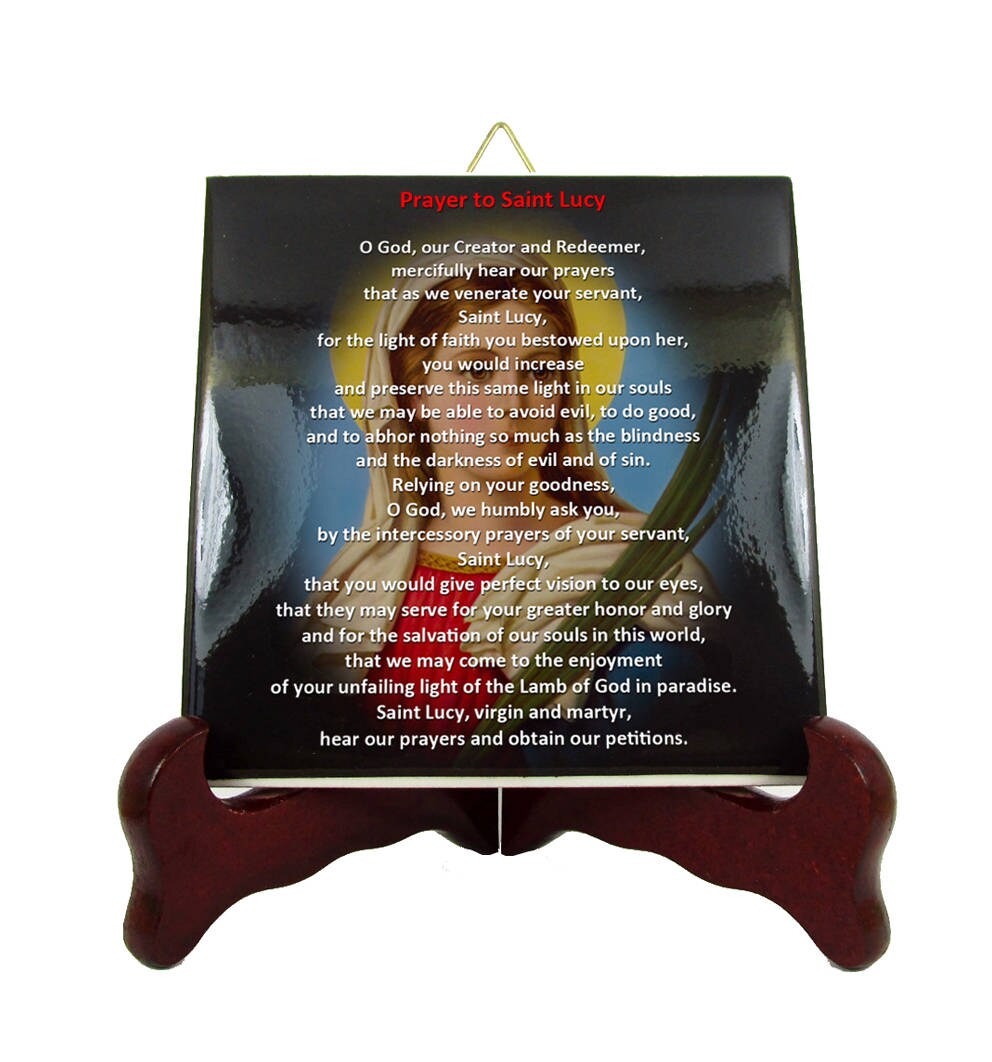 Religious Gifts - Catholic Prayer To Saint Lucy Of Syracuse Devotional Tile Prayer St Catholic Lucia Gift Idea