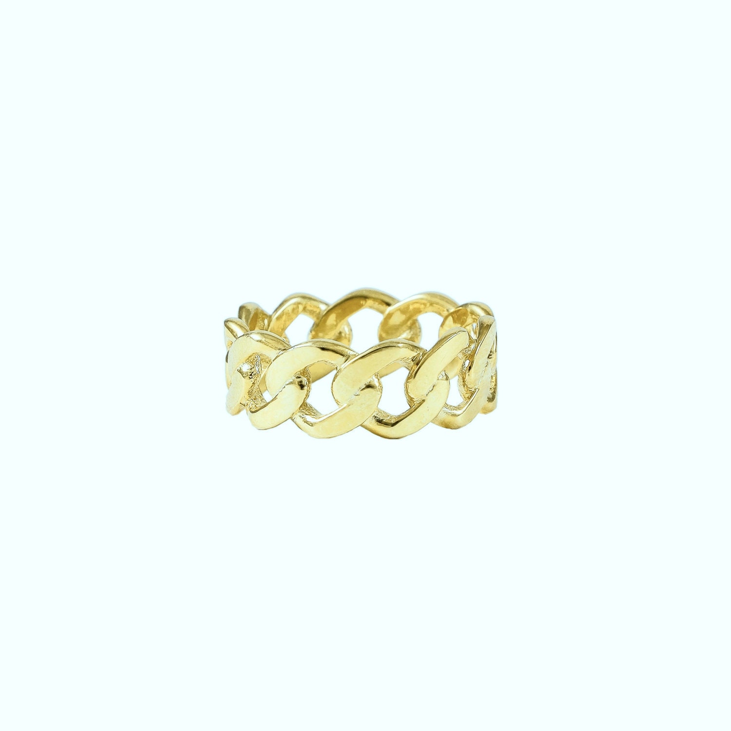 18K Gold Vermeil Chunky Chain Ring, Stacking Rings, Curb Link Statement Minimalist Jewelry, Ring For Him, 925 Unisex