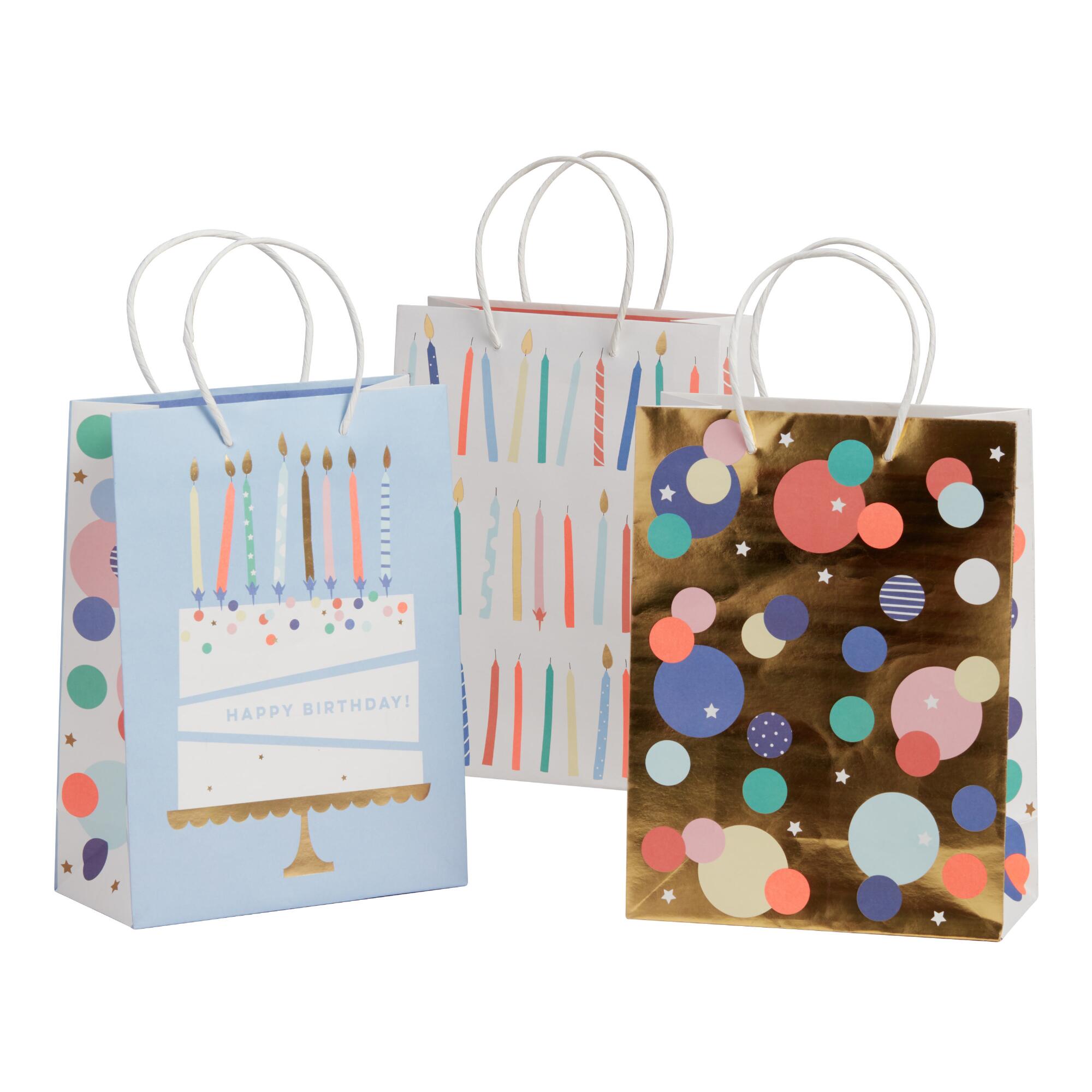 3 Pack Medium Birthday Cake and Candles Gift Bags Set of 2: Multi - Kraft Paper by World Market