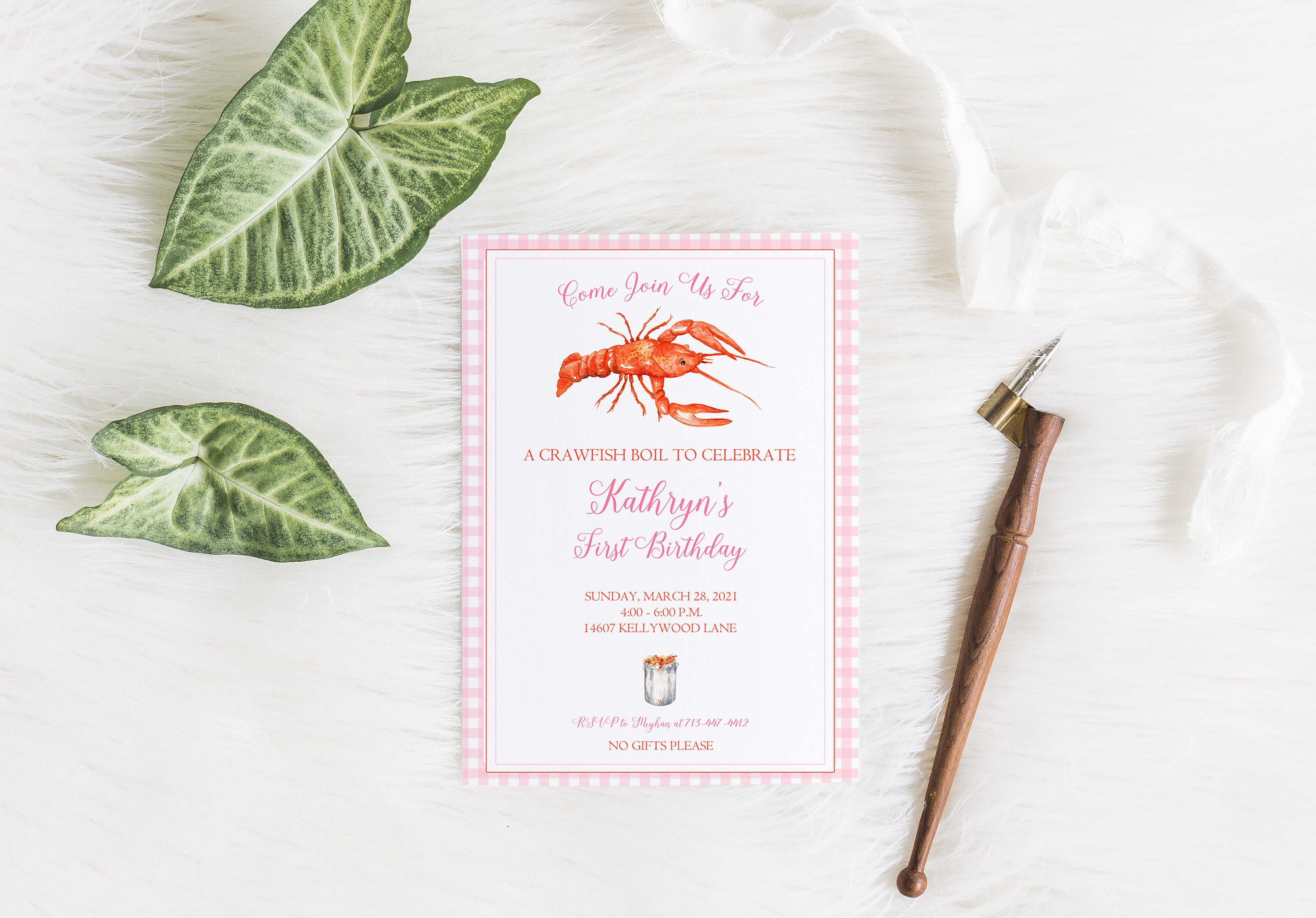 Watercolor Crawfish Boil Invitation, Birthday Seafood Tasteful Invitation