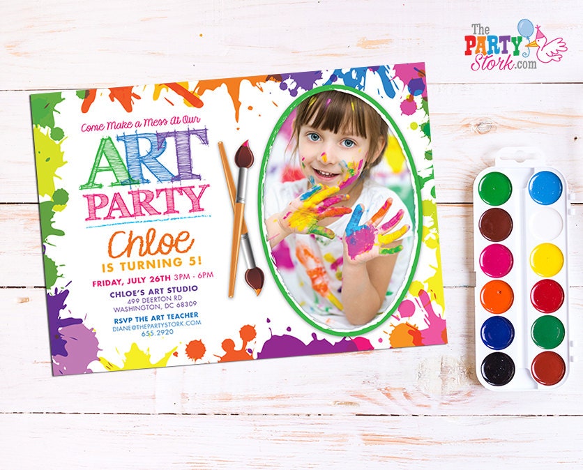 Art Birthday Invitation Photo, Party Invitation, Girl Party, Painting Printable, Paint Invite, Diy