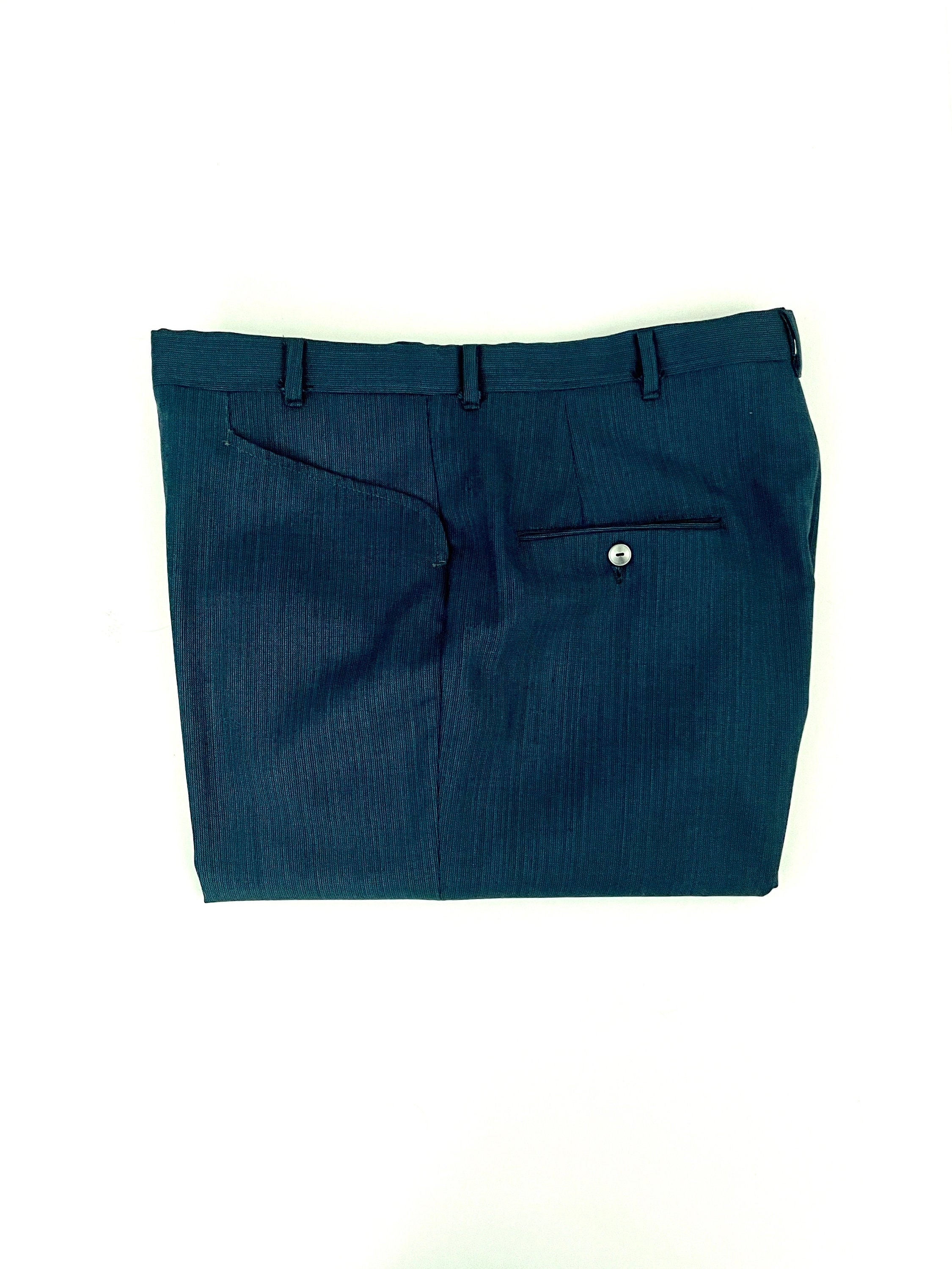 Vintage Men's 70's Teal, Black, Wool Blend, Relaxed Fit, Cuffed Pants | W34