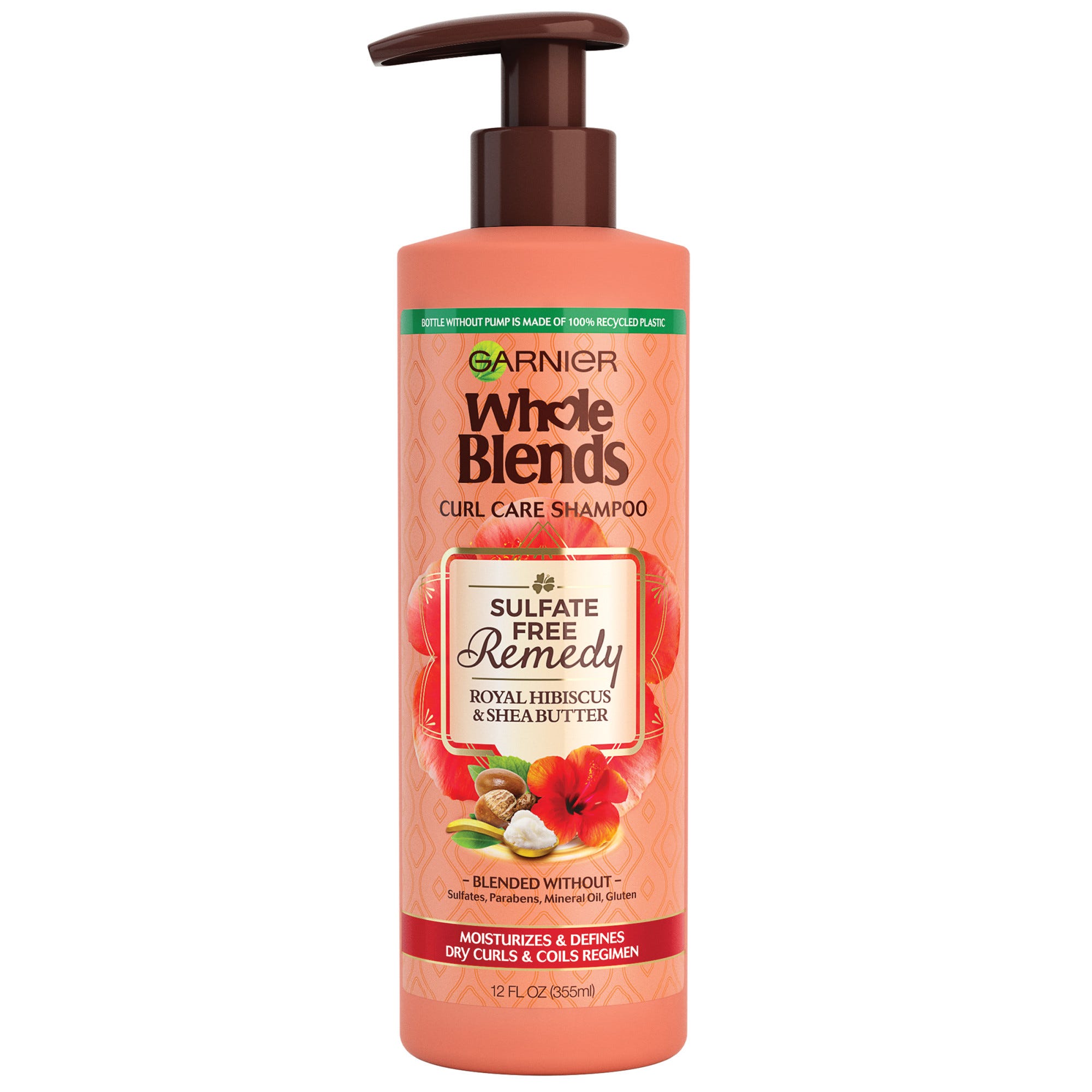 Garnier Whole Blends Sulfate Free Remedy Hibiscus and Shea Shampoo, Dry Curls - 12 fl oz