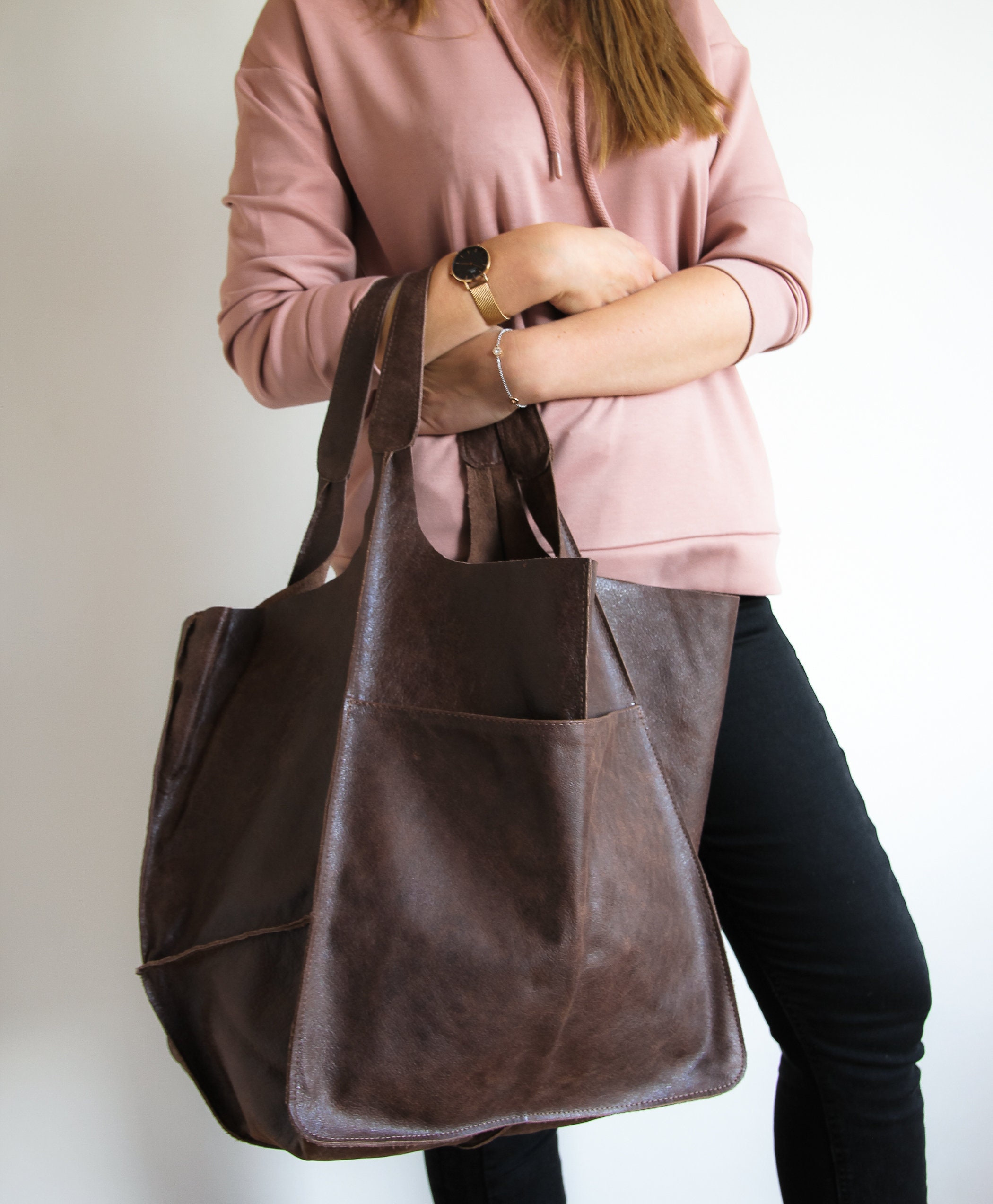 Oversize Brown Handbag, Shoulder Hobo Bag, Antique Brown Leather Large Tote, Everyday Slouchy Purse, Big Bag Ai