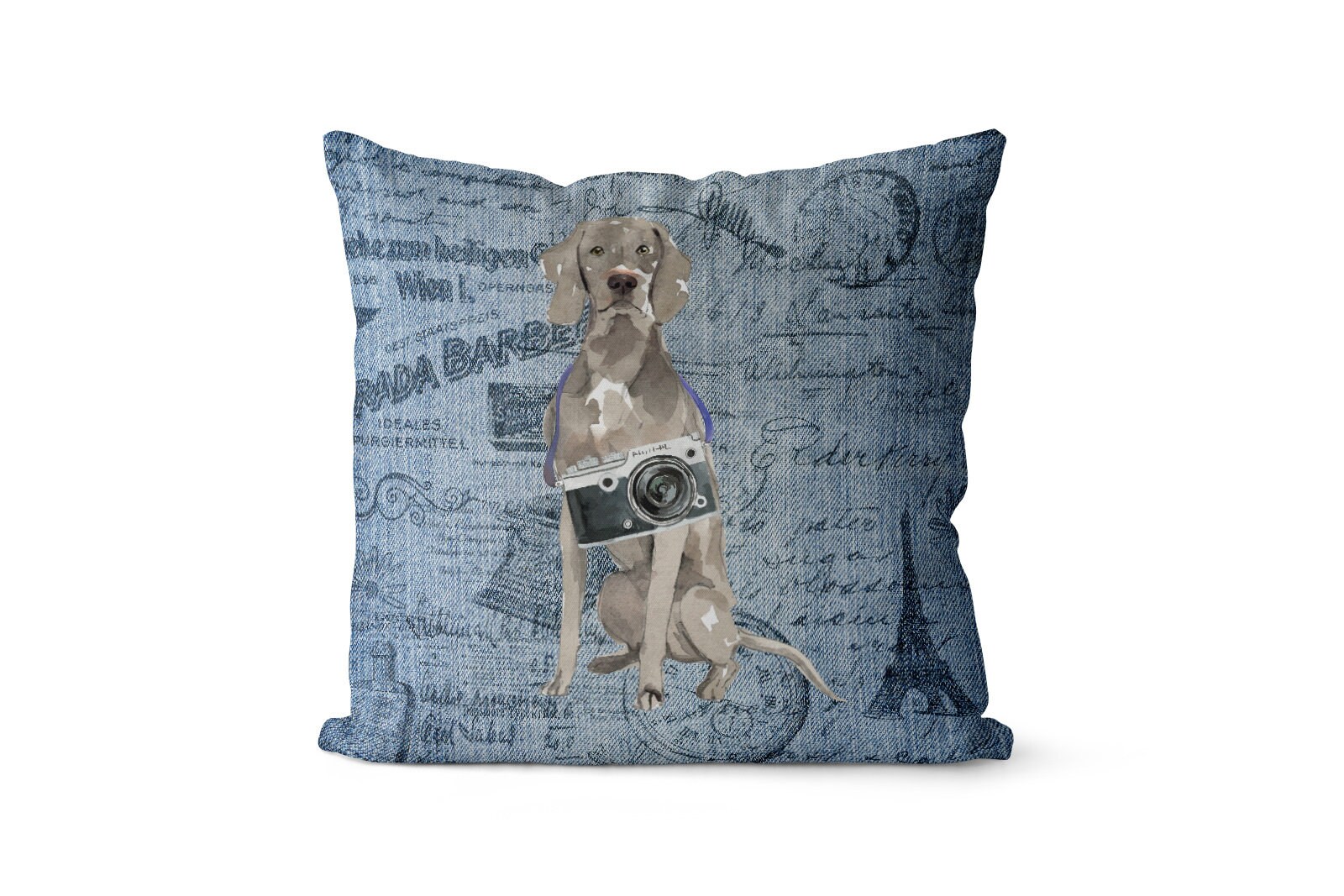 Weimaraner Dog Inspired Throw Pillow - Large Denim Style Cushion With Filling Available in Linen Or Velour
