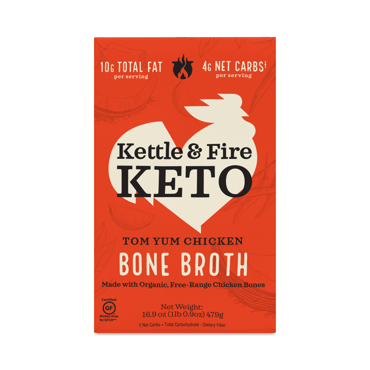 Kettle & Fire Bone Broth Soup, Keto Tom Yum 16.9 oz carton