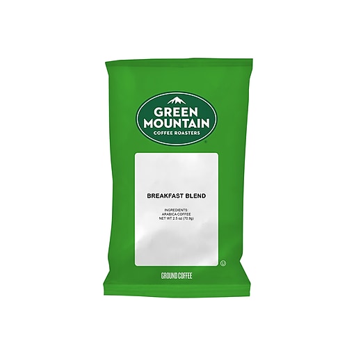 Green Mountain Breakfast Blend Ground Coffee, Light Roast, 2.5 Oz., 18/Box (386576)
