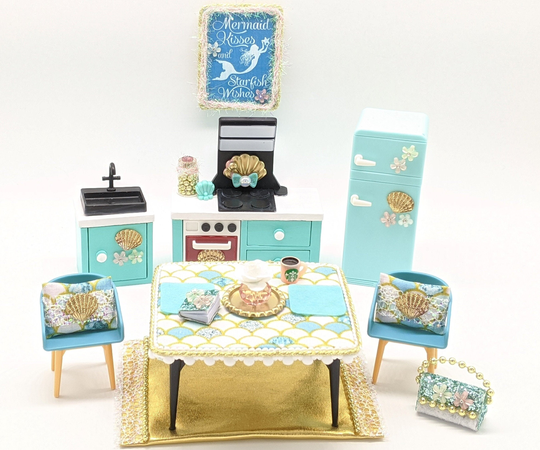Buy Mermaid Wood Dollhouse Furniture, Kitchen Set, Doll Kitchen