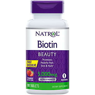 Biotin Fast Dissolve Tablets - Promotes Healthy Hair, Skin & Nails - Strawberry - 5,000 MCG (90 Tablets)