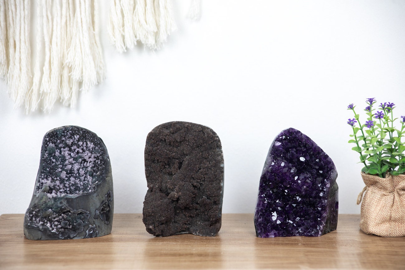 3 Pc Lot, Druzy Cathedral, Standing , Galaxy Quartz, Cut Base, Polished Crystals, Geodes, Wholesale Supplier - Mmlt0010
