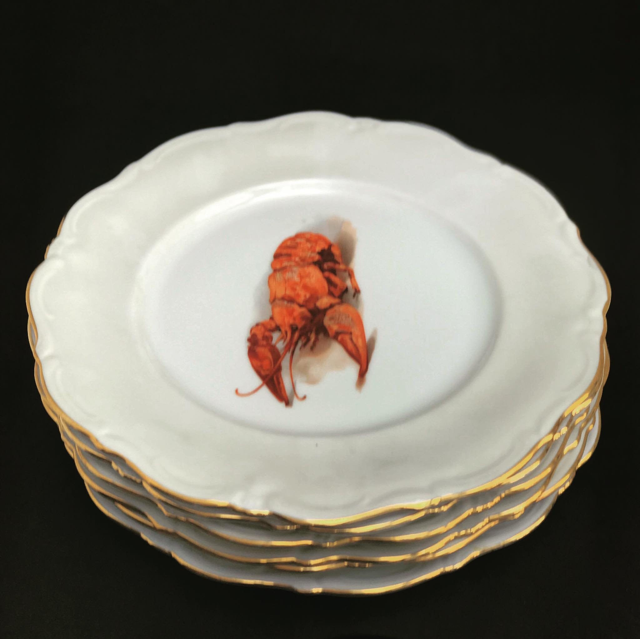 Lobster Plates Dish Set Plates Seafood Vintage French Porcelain Orange Decor Wedding Gift Transfert Decoration For Her