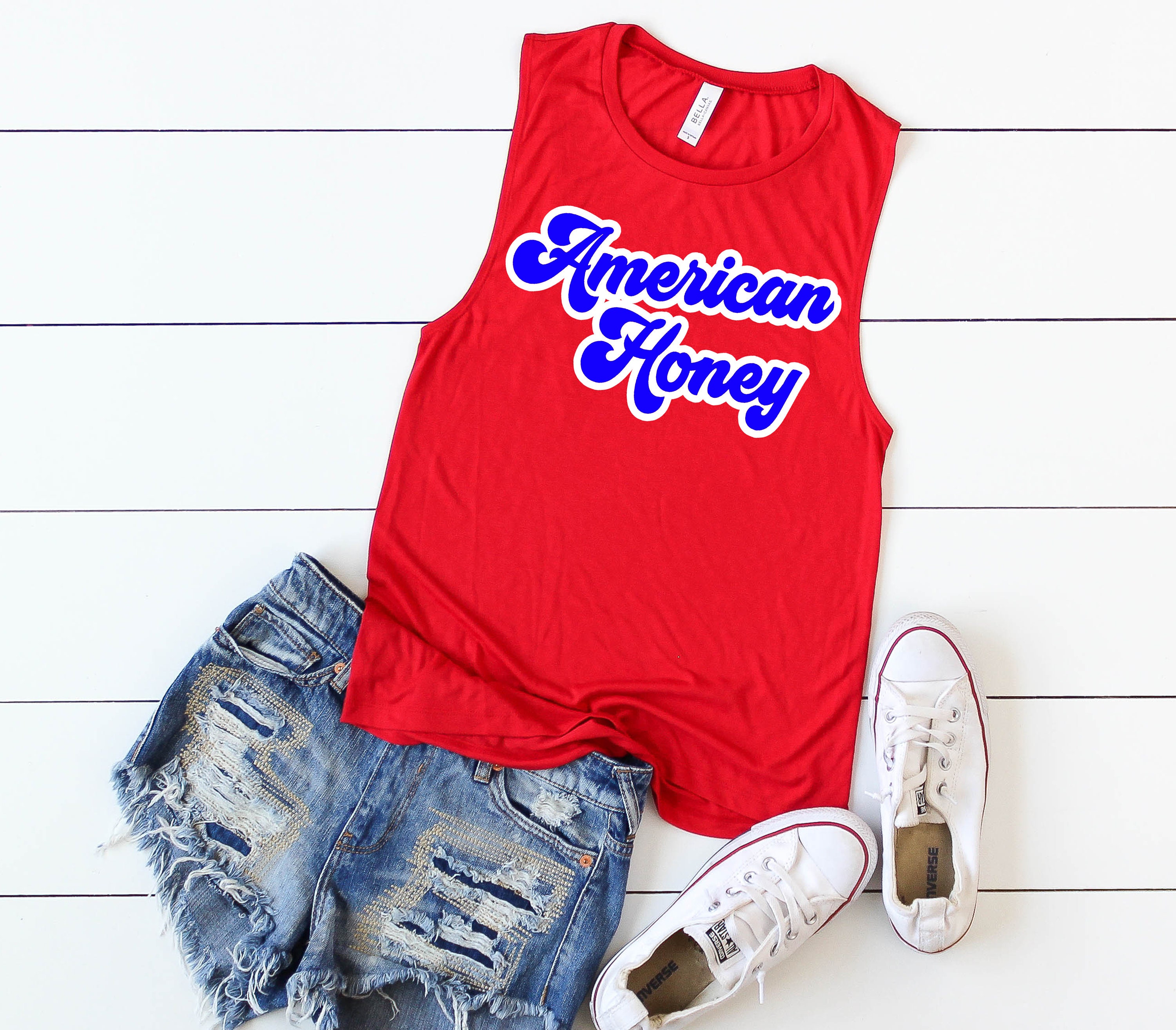 4Th Of July Tank American Honey Mens & Womens Sizing Fourth Patriotic Top Muscle Red White Cute Trending High Quality