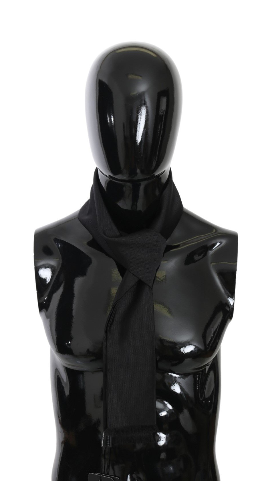 Dolce & Gabbana Men's Fringe Slim Wrap Shawl Silk Scarf Black MS5502