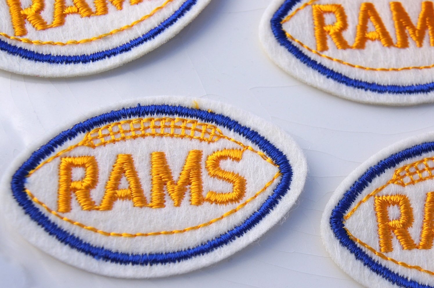 Vintage Embroidered Sports Applique Blue White Yellow Rams Football 1970S Patch Embroidery Appliques Wholesale #1220