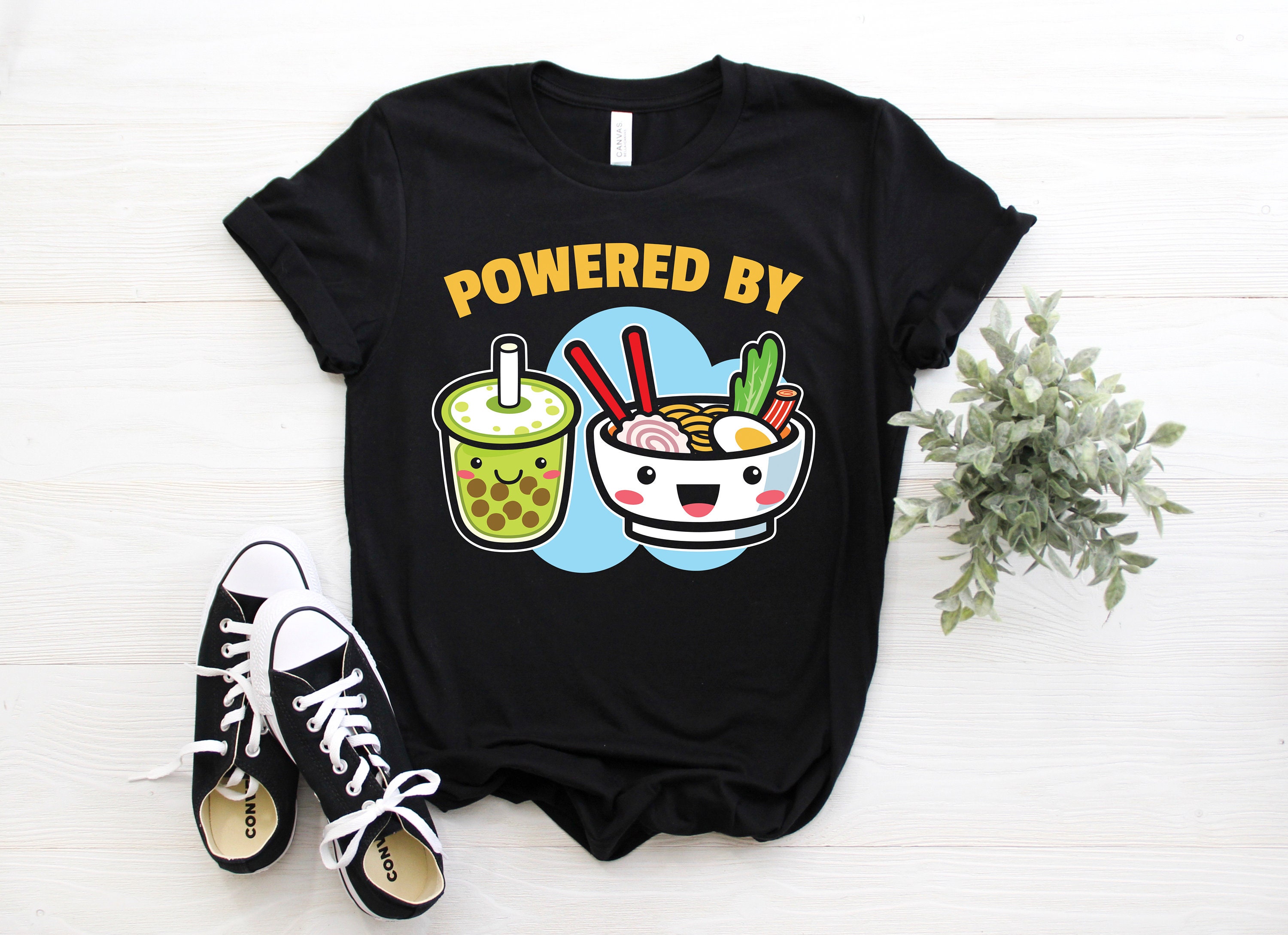 Powered By Bubble Tea Ramen Drink Lover Cute Kawaii Boba T-Shirt, Japanese Noodles, Taiwanese Taiwan Drinking, Bes-Teas, Cool Bubbles Gifts