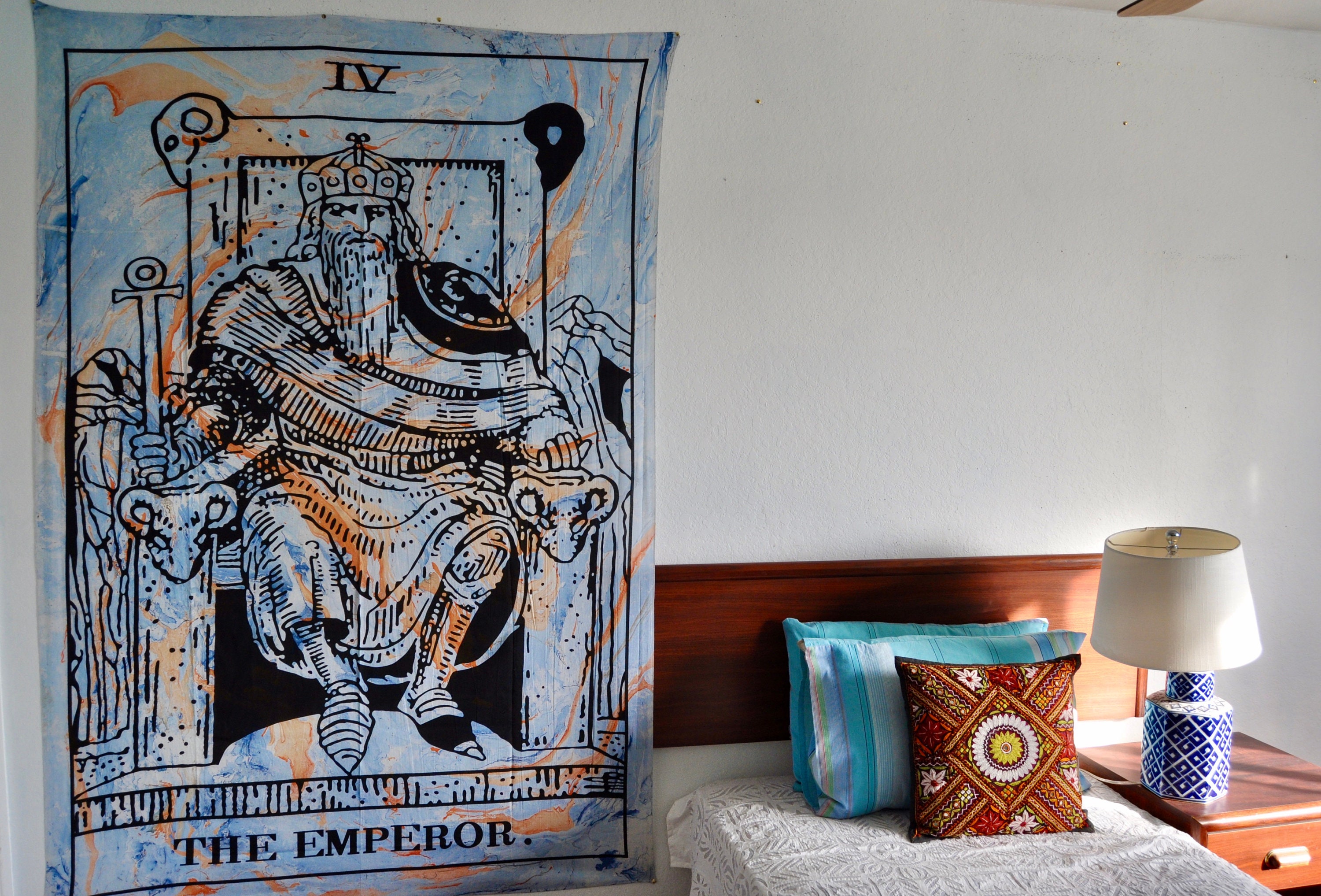 The Emperor Tarot Card Tapestry, Bedsheet, Table Cloth, Marble Print