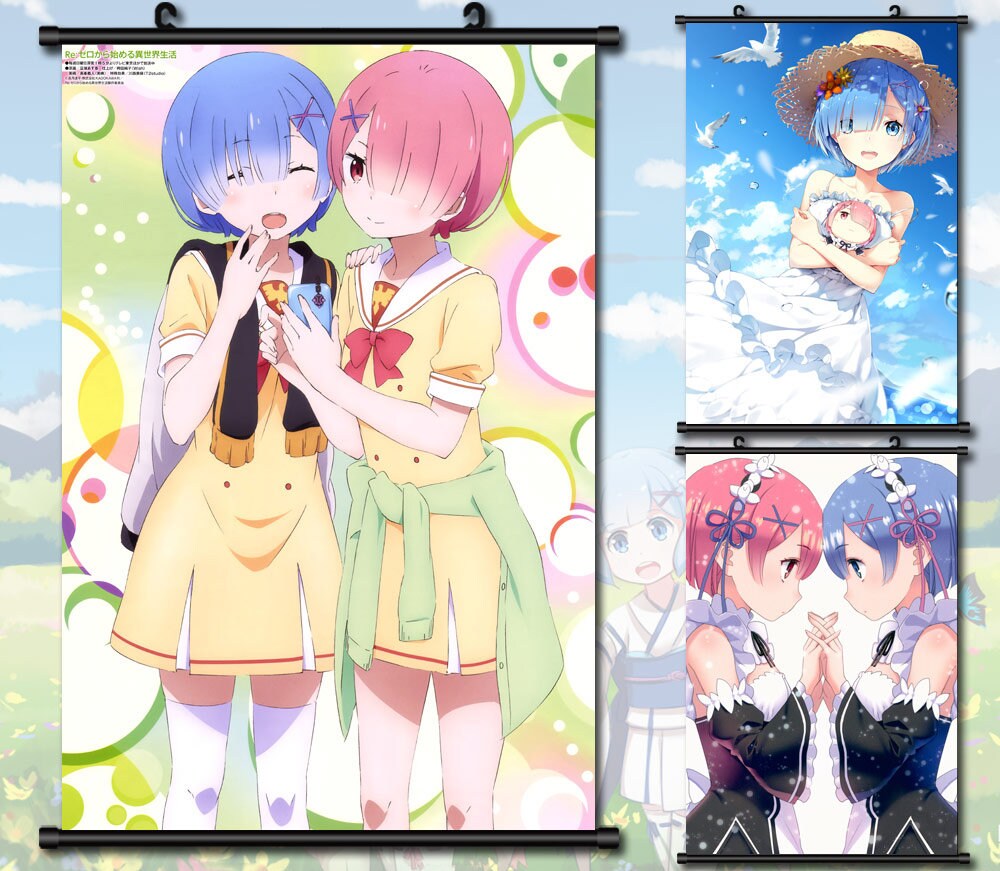 Re Zero - Starting Life in Another World | Anime Charms Artistic Fabric Wall Hangings Scroll Print Poster Ram Rem