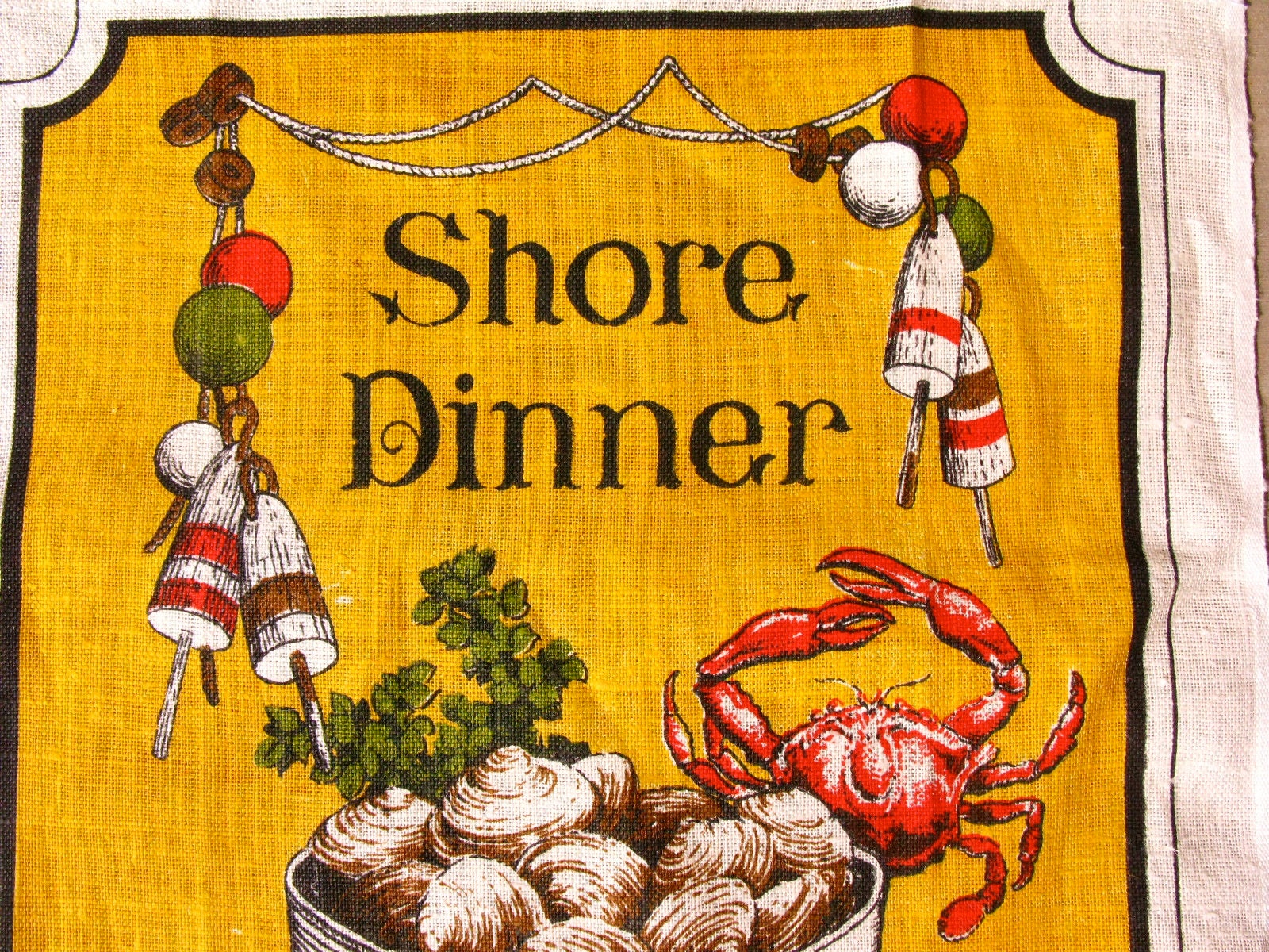 Vintage Tea Towel Shore Dinner Lobster Crab Mint Condition