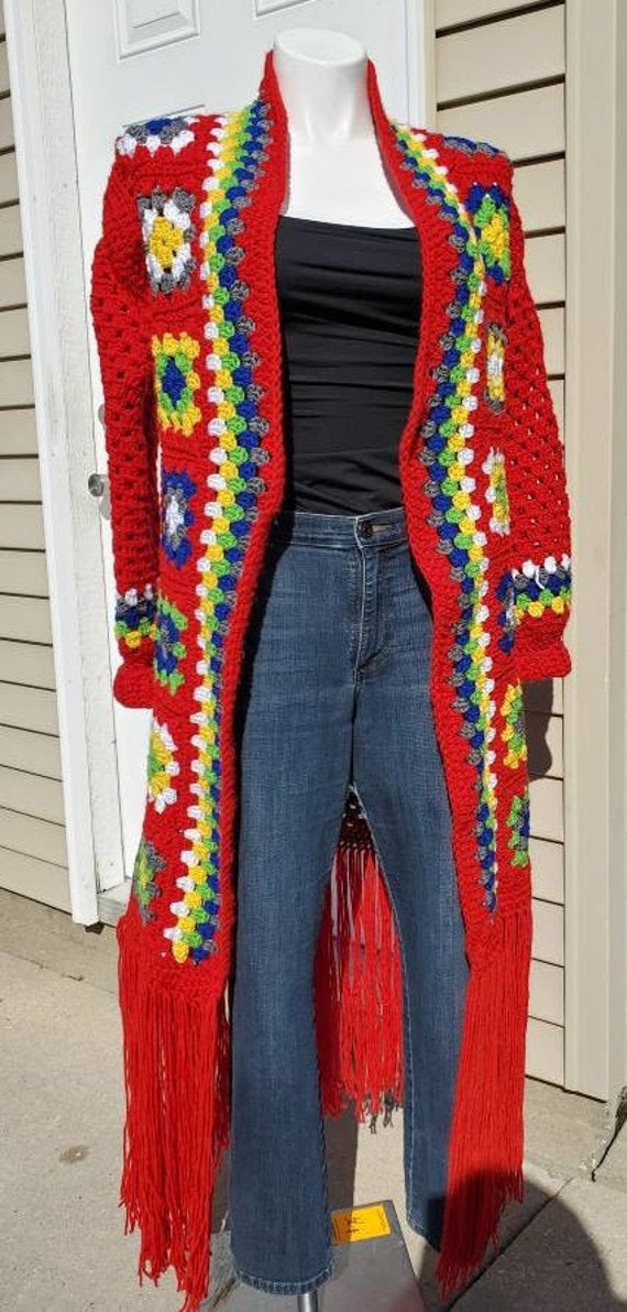 Crochet Red Blend Duster - Sweater