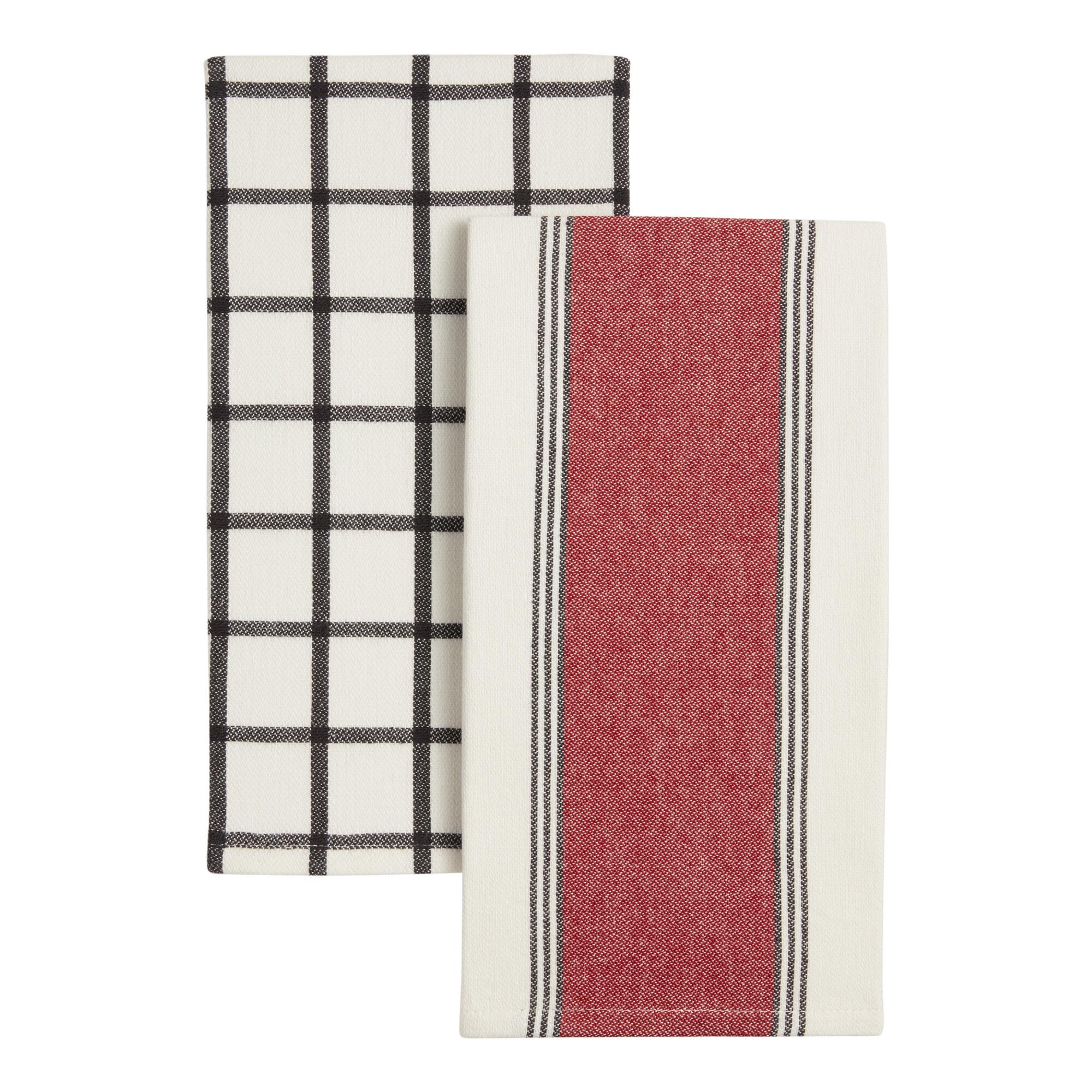 Black, White and Red Kitchen Towels 2 Pack - Cotton - Small by World Market
