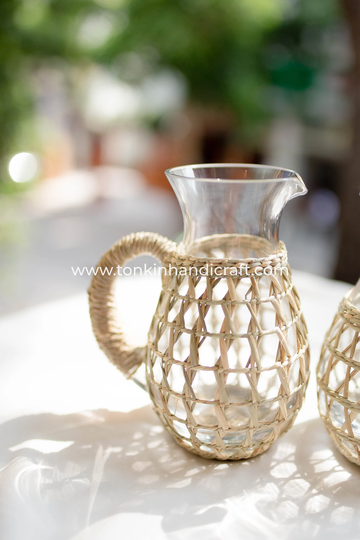 Wicker glasses and pitcher, tiki discount boho