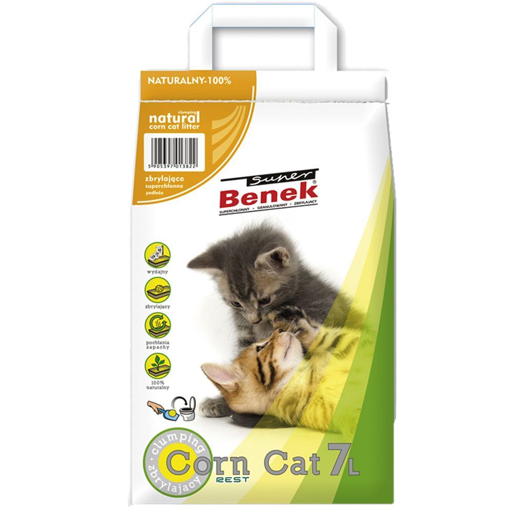 Super Benek Corn Cat Clumping Litter Economy Packs 3 x 7 Litres - Fresh Grass