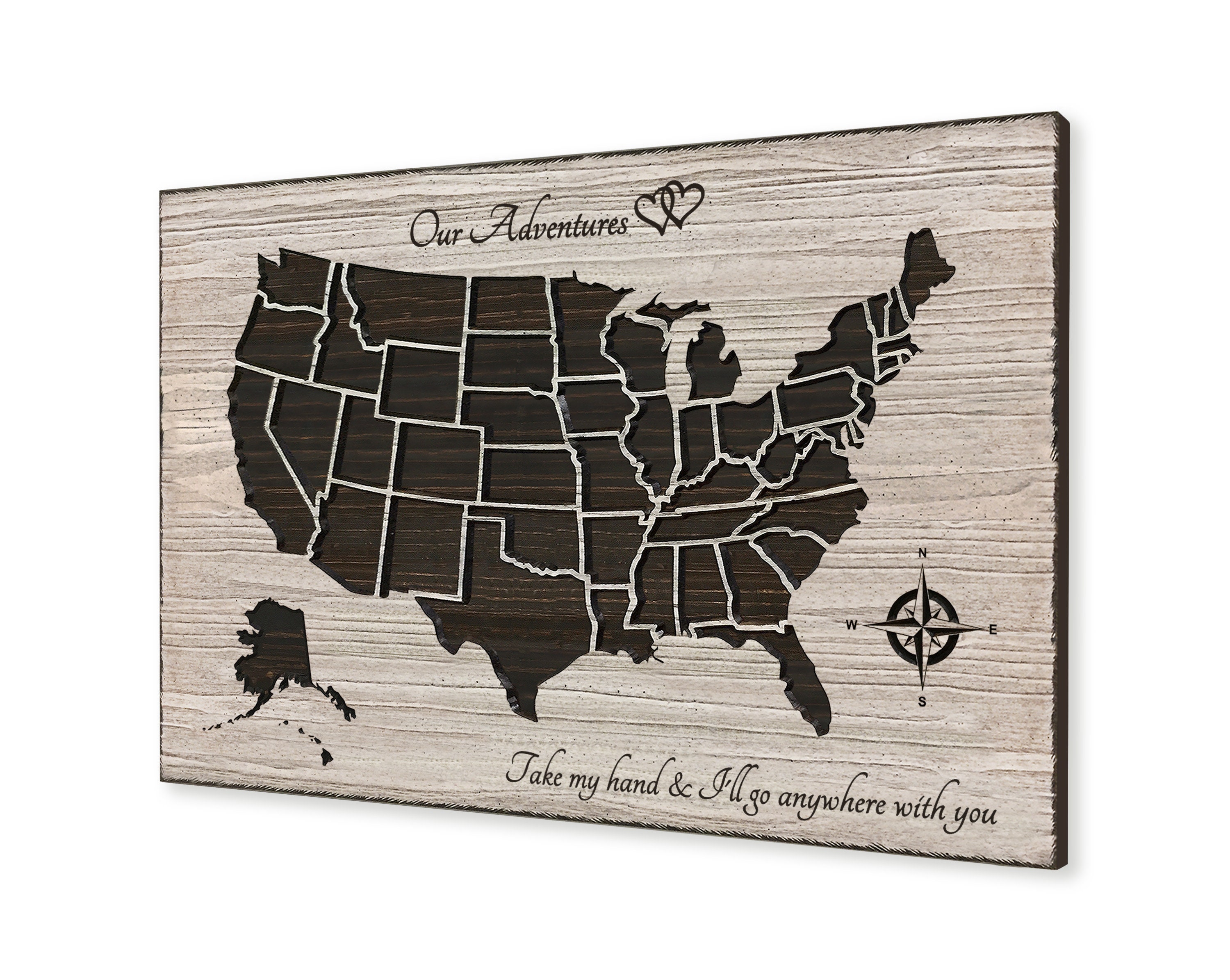 Push Pin Map, Map To Mark Travels, Travel Log, Wood, Us Wall Art, Anniversary Gift, Wedding Gift Idea, Gift For Husband