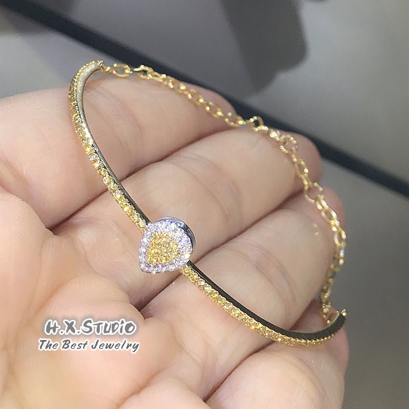 Yellow Diamond Bracelet in Solid 18K Gold/Cuff Chain Bracelet/Custom Fine Jewelry/Personalization Design/Gift For Women & Girls