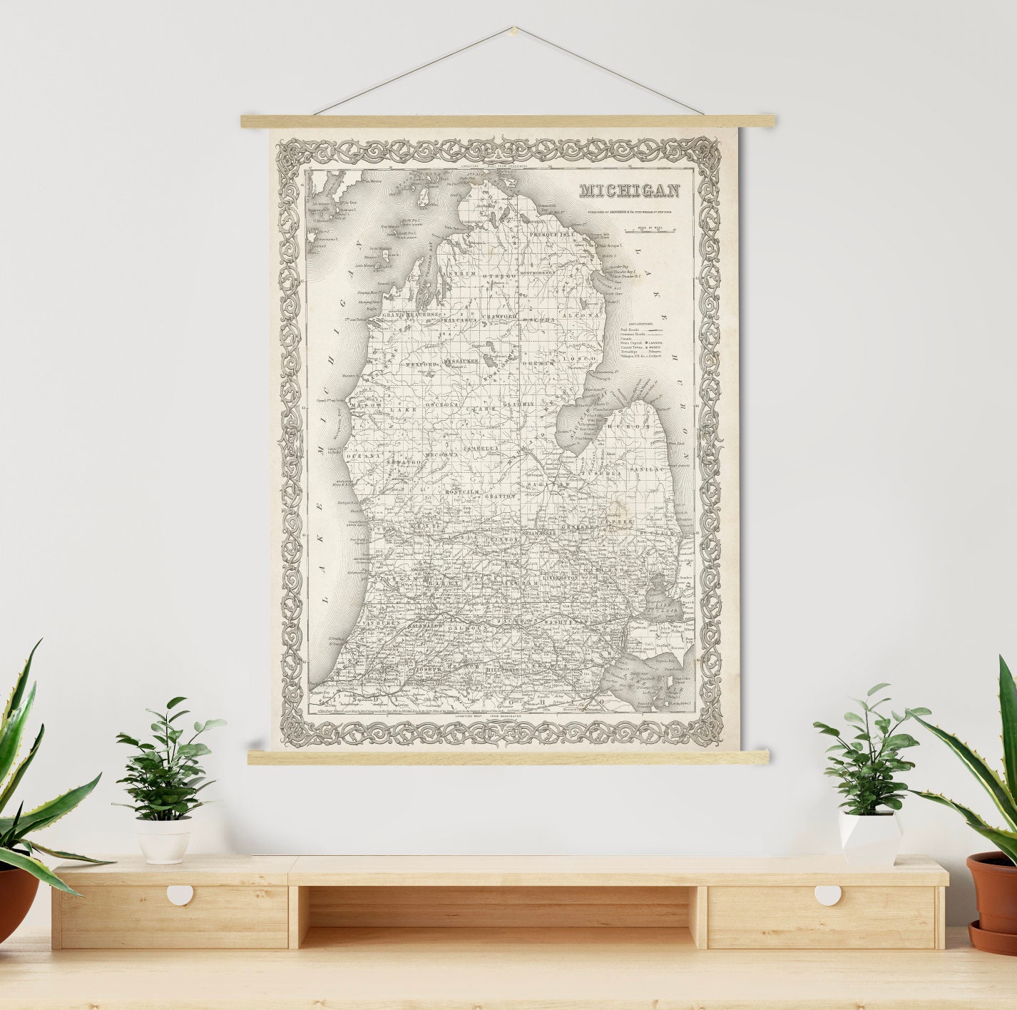 Michigan Antique State Map Print | Canvas Art Printed Marketplace