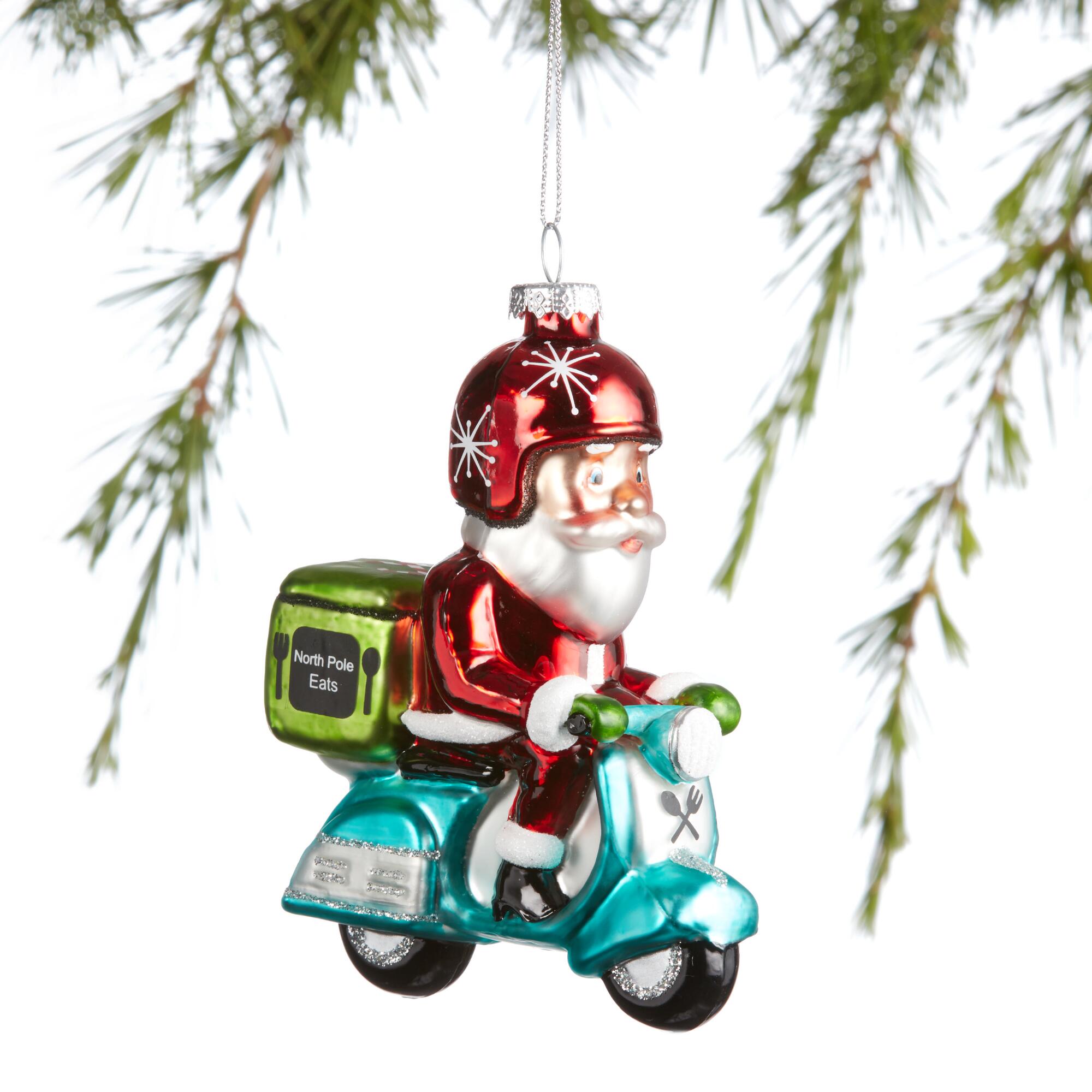 Glass Delivery Scooter Santa Ornament: Multi by World Market
