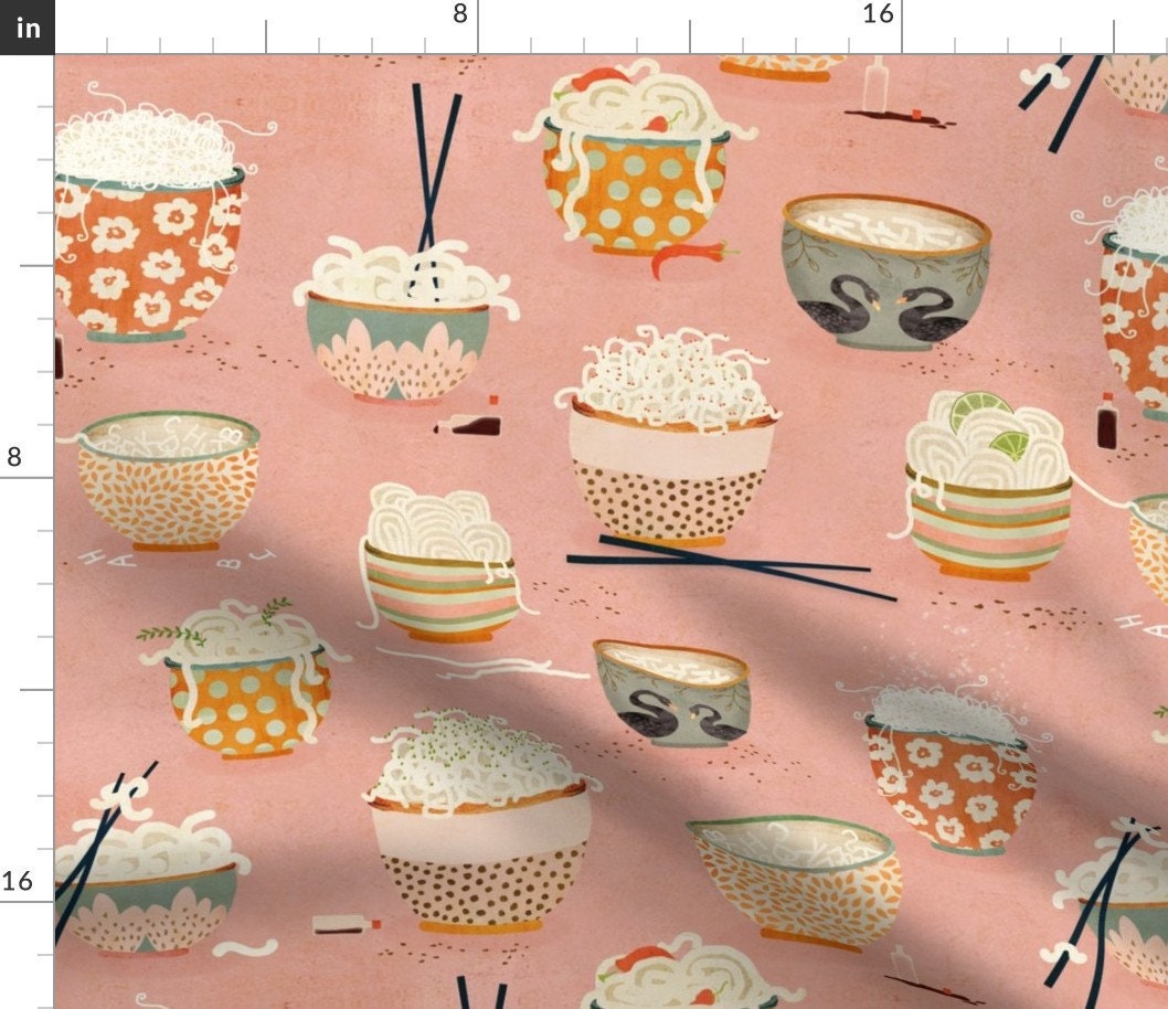 Noodles Ramen Pink Fabric - Oodles Of {Large} By Katherine Quinn Cotton The Yard With Spoonflower