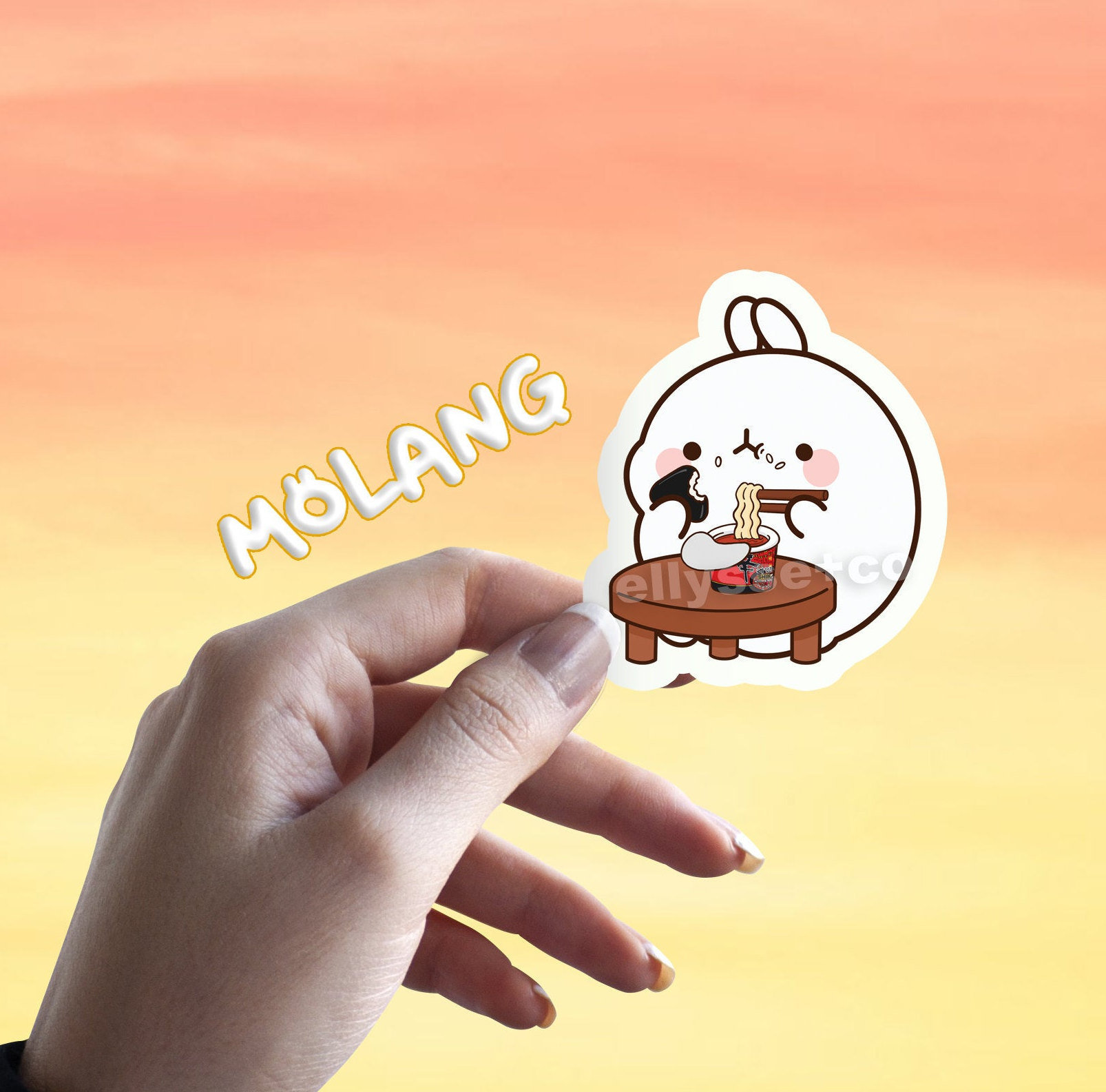 Molang Eating Late Night Snack | Waterproof Adorable Ramen & Onigiri Die Cut Deco Sticker Cute Bunny Waterproof